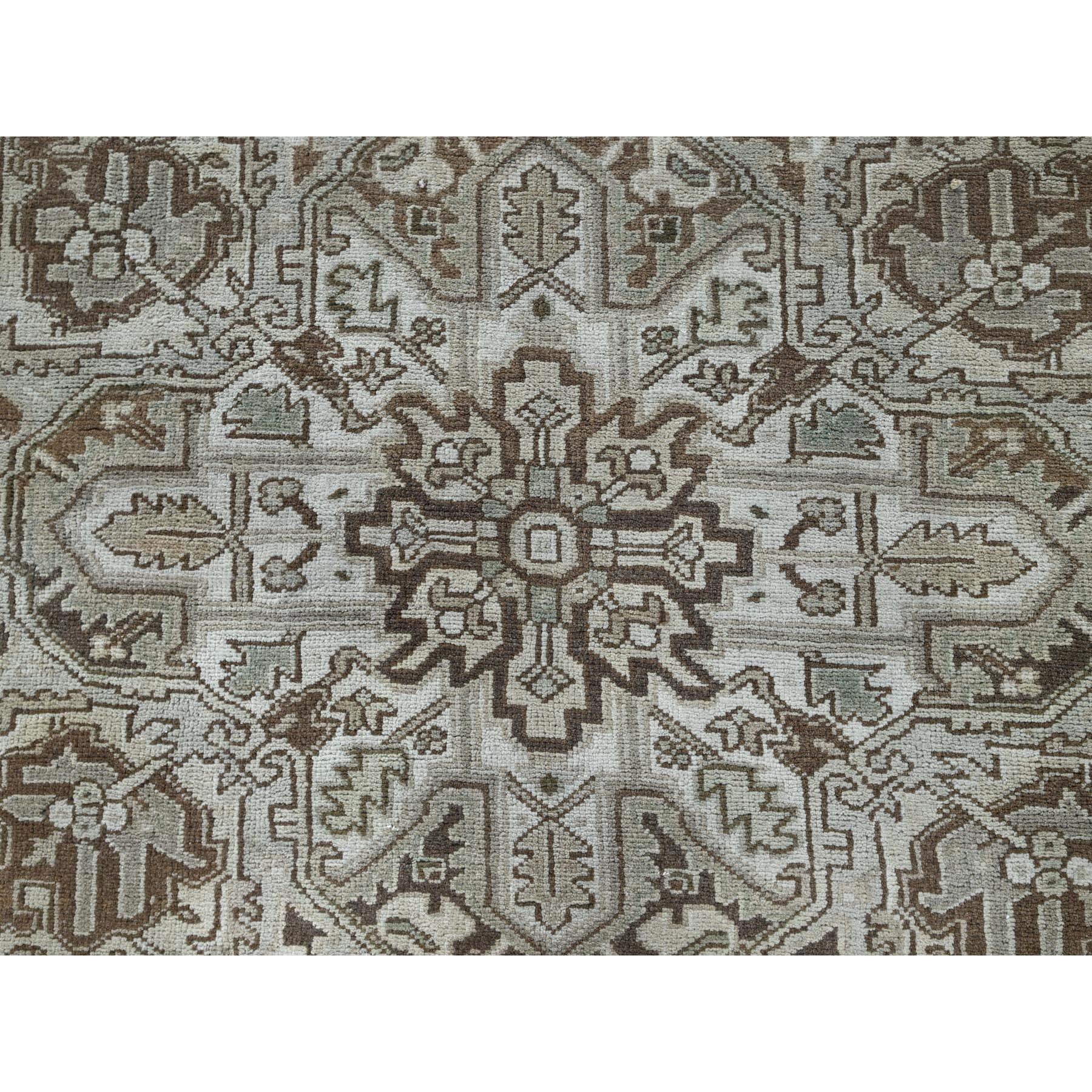 7'1"x9'8" Beige, Vintage and Worn, Persian Heriz with Geometric Medallion Design, Shaved Down, Sides and Ends Professionally Secured, Clean, Hand Knotted, 100% Wool, Oriental Rug Sh1331