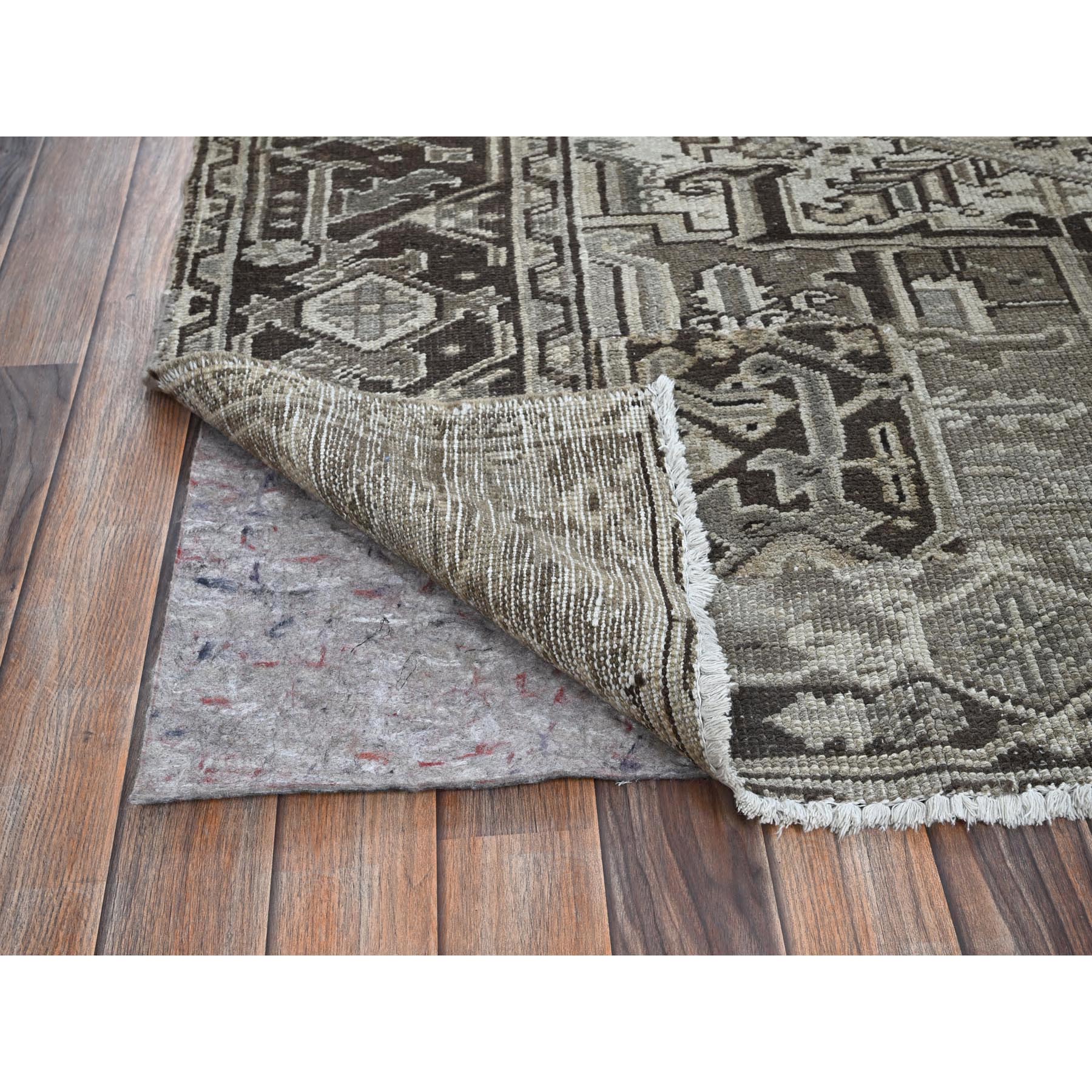 8'x9'4" Pastel Gray, Vintage Persian Heriz with Distinct Abrash, Unique Patches, Stone Washed, Worn and Distressed, Sheared Low, Sides and Ends Professionally Secured, 100% Wool, Hand Knotted, Squarish, Oriental Rug Sh1336