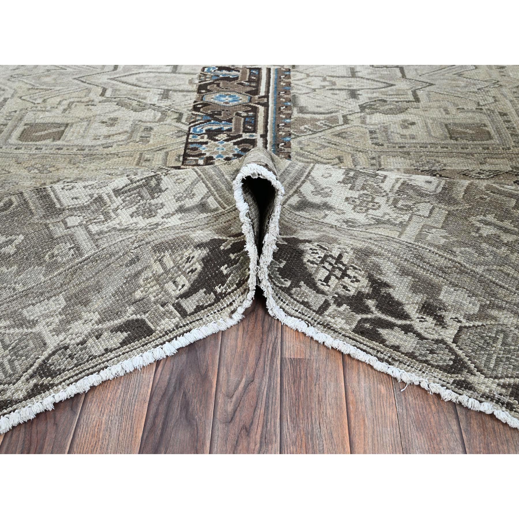 8'x9'4" Pastel Gray, Vintage Persian Heriz with Distinct Abrash, Unique Patches, Stone Washed, Worn and Distressed, Sheared Low, Sides and Ends Professionally Secured, 100% Wool, Hand Knotted, Squarish, Oriental Rug Sh1336