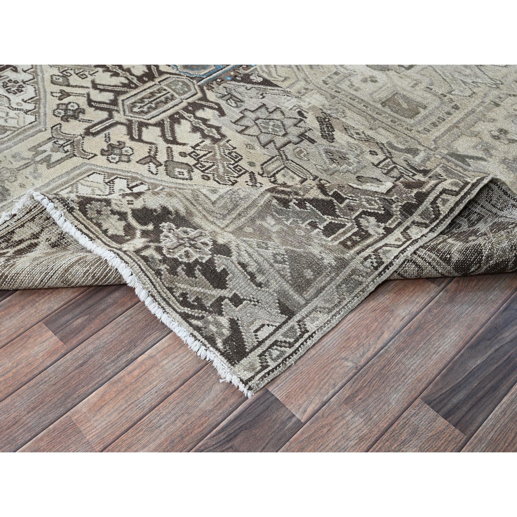 8'x9'4" Pastel Gray, Vintage Persian Heriz with Distinct Abrash, Unique Patches, Stone Washed, Worn and Distressed, Sheared Low, Sides and Ends Professionally Secured, 100% Wool, Hand Knotted, Squarish, Oriental Rug Sh1336