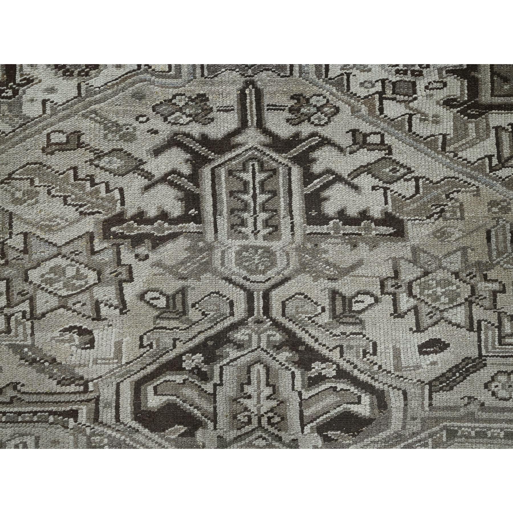 8'x9'4" Pastel Gray, Vintage Persian Heriz with Distinct Abrash, Unique Patches, Stone Washed, Worn and Distressed, Sheared Low, Sides and Ends Professionally Secured, 100% Wool, Hand Knotted, Squarish, Oriental Rug Sh1336