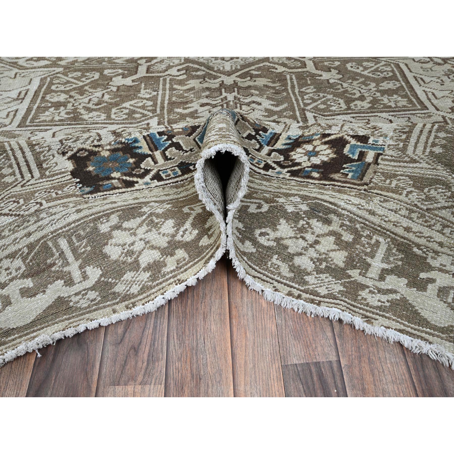7'6"x10'4" Pastel Gray, Vintage Persian Heriz with Geometric Medallion Design, Stone Washed, Unique Patches, Abrash, 100% Wool, Hand Knotted, Even Wear, Cropped Thin, Sides and Ends Professionally Secured, Oriental Rug Sh1337