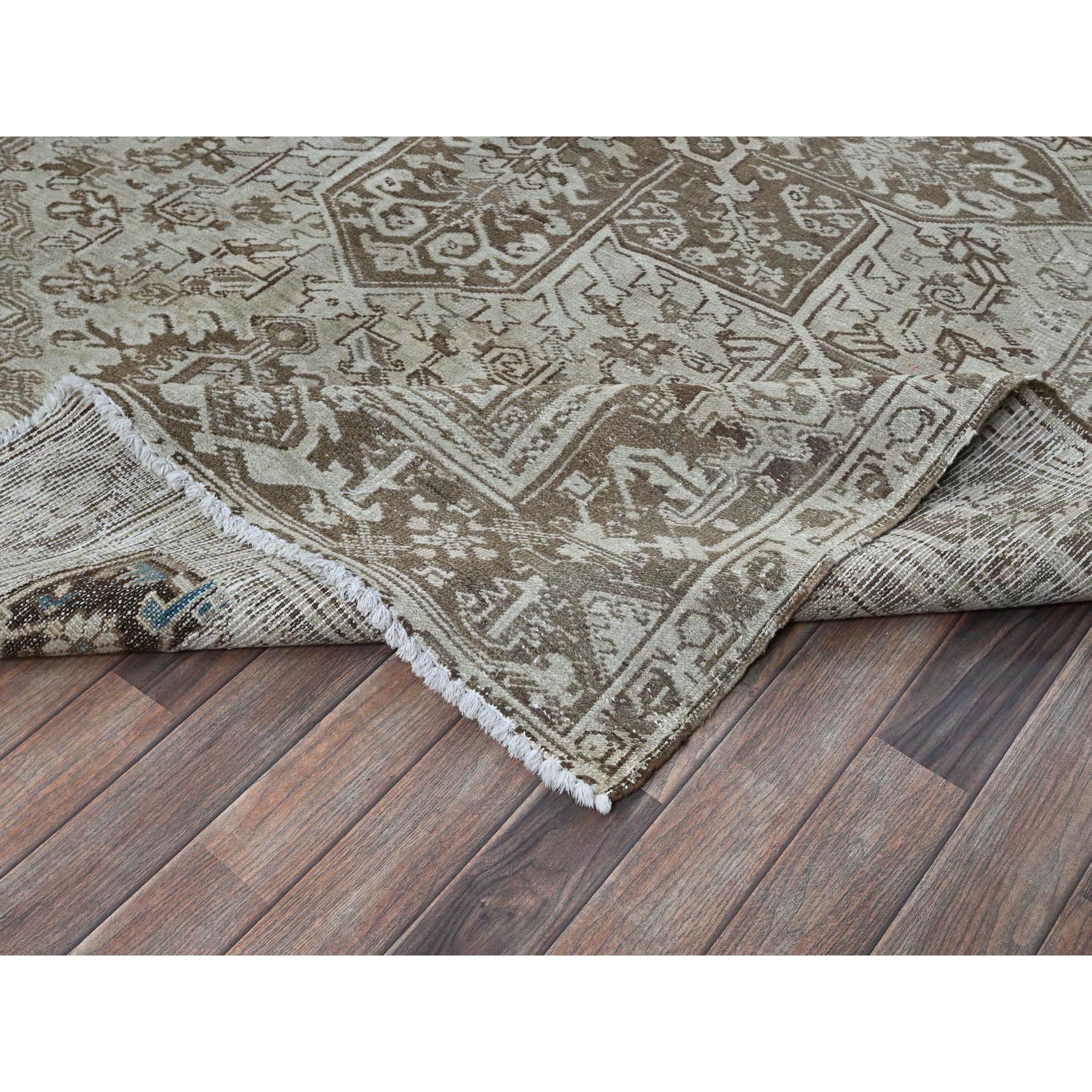 7'6"x10'4" Pastel Gray, Vintage Persian Heriz with Geometric Medallion Design, Stone Washed, Unique Patches, Abrash, 100% Wool, Hand Knotted, Even Wear, Cropped Thin, Sides and Ends Professionally Secured, Oriental Rug Sh1337
