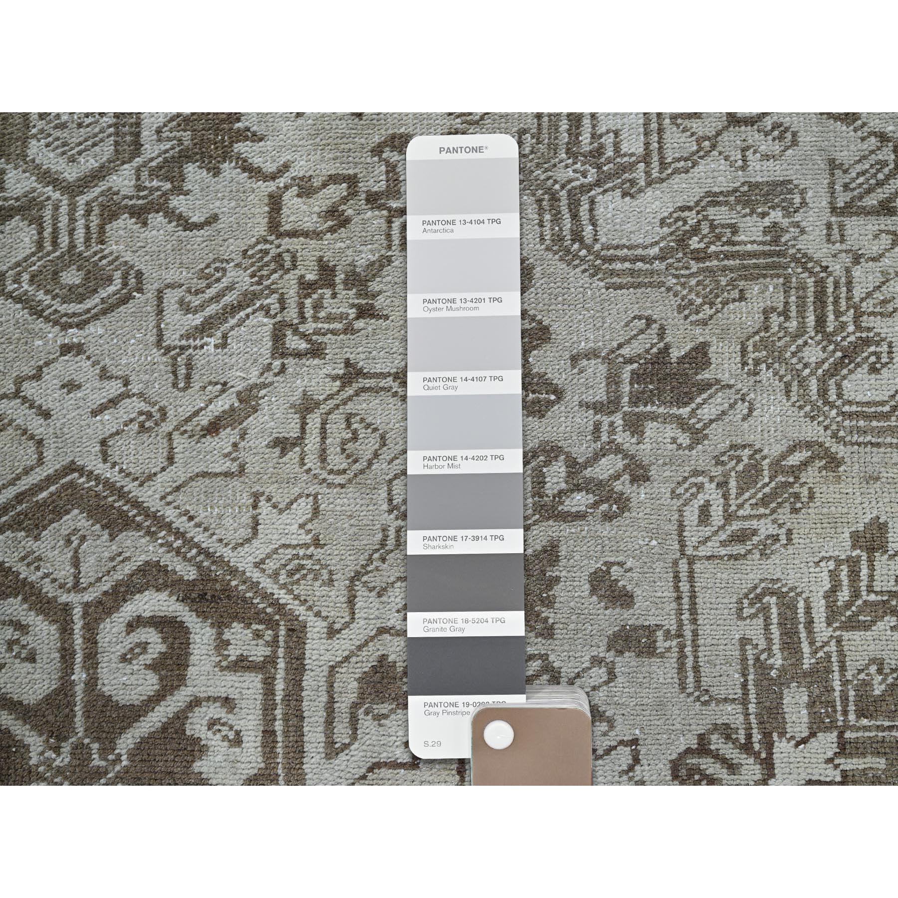 7'6"x10'4" Pastel Gray, Vintage Persian Heriz with Geometric Medallion Design, Stone Washed, Unique Patches, Abrash, 100% Wool, Hand Knotted, Even Wear, Cropped Thin, Sides and Ends Professionally Secured, Oriental Rug Sh1337