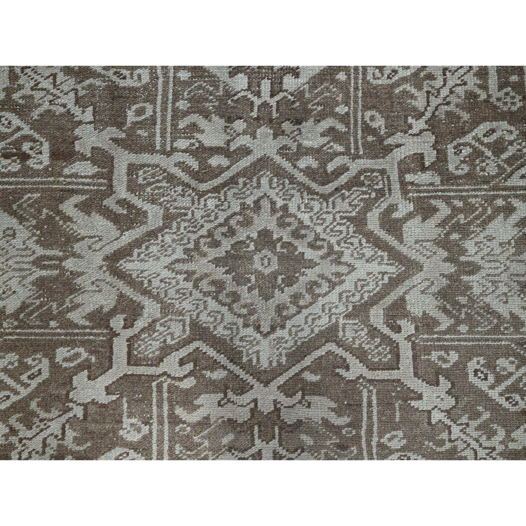 7'6"x10'4" Pastel Gray, Vintage Persian Heriz with Geometric Medallion Design, Stone Washed, Unique Patches, Abrash, 100% Wool, Hand Knotted, Even Wear, Cropped Thin, Sides and Ends Professionally Secured, Oriental Rug Sh1337