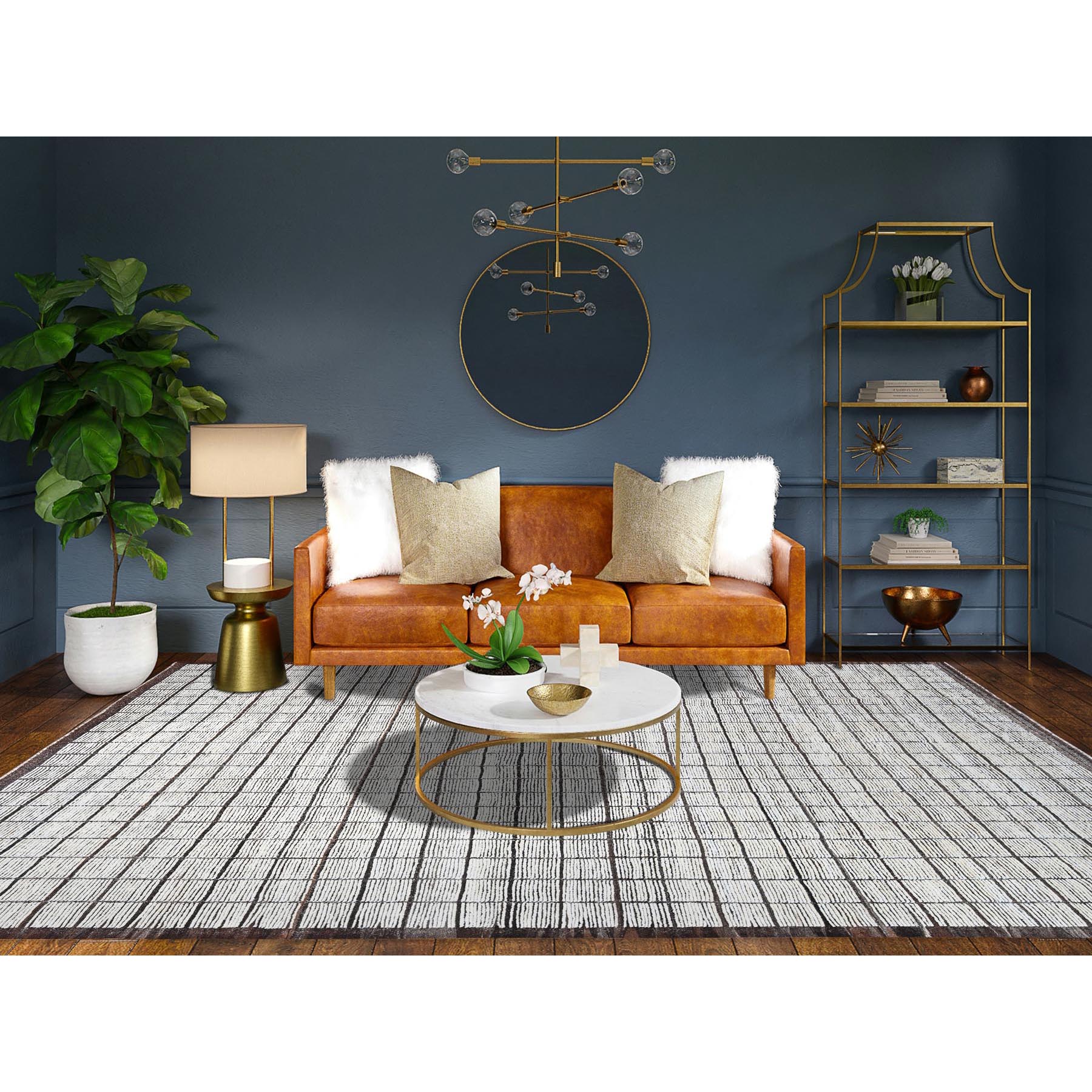 10'5"x13'8" Vista White, Moroccan Weave with Box Design, Tone on Tone, Textured Pile, Undyed Natural Wool, Hand Knotted, Oriental Rug Sh1341