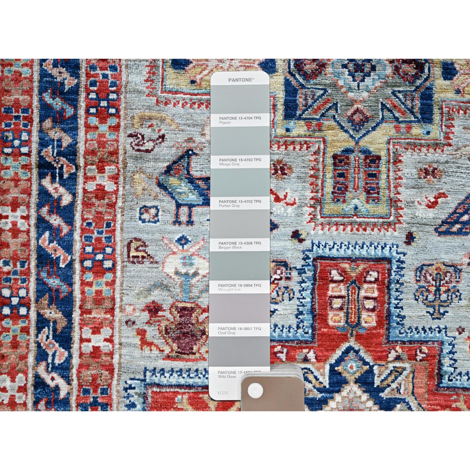 2'8"x7'5" Mirage Gray, Armenian Inspired Caucasian Design with Bird Figurines, Hand Knotted, Super Fine Wool, 200 KPSI, Denser Weave, Vegetable Dyes, Runner, Oriental Rug Sh1342
