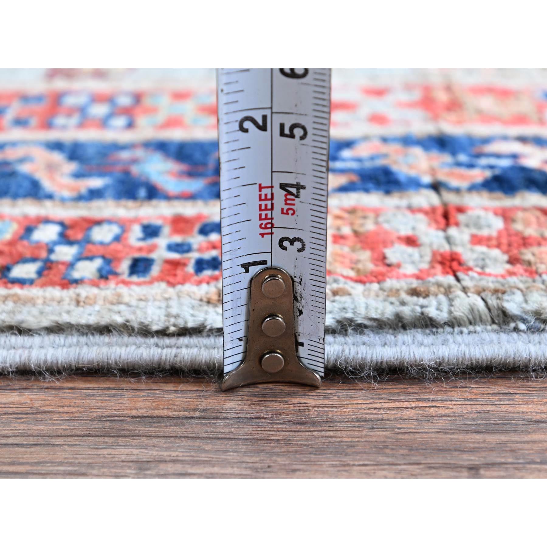 2'8"x7'5" Mirage Gray, Armenian Inspired Caucasian Design with Bird Figurines, Hand Knotted, Super Fine Wool, 200 KPSI, Denser Weave, Vegetable Dyes, Runner, Oriental Rug Sh1342
