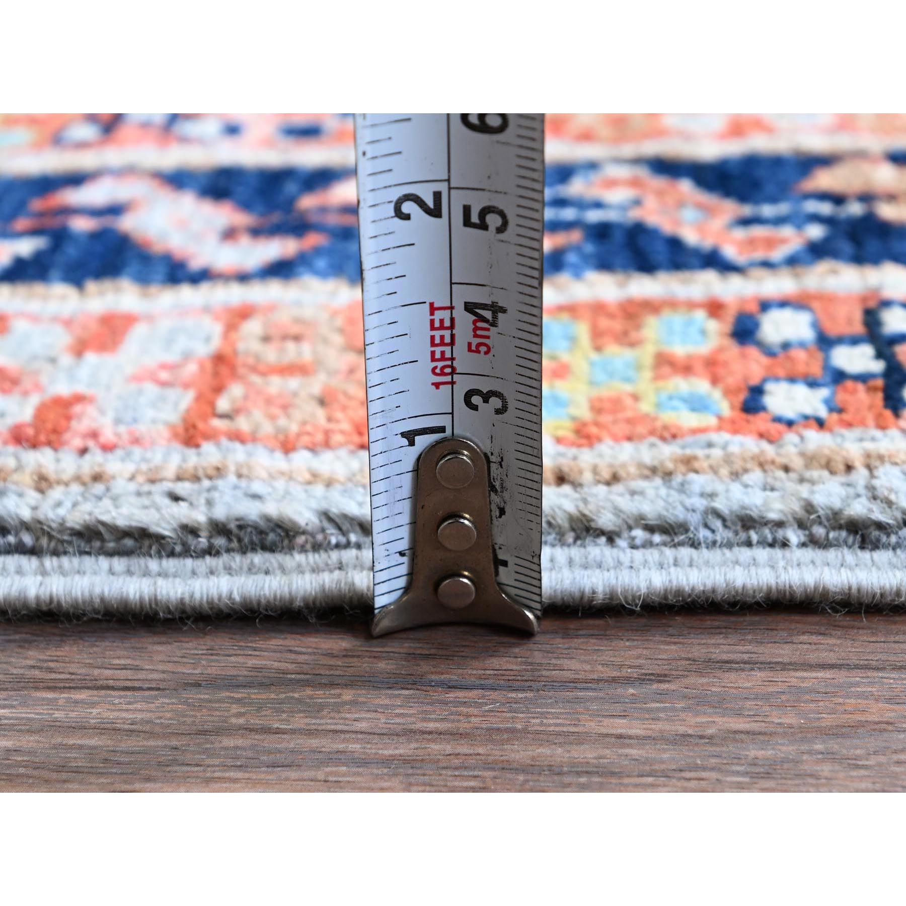 2'7"x9'9" Misty Gray, Armenian Inspired Caucasian Design with Bird Figurines, Super Fine Wool, 200 KPSI, Hand Knotted, Denser Weave, Vegetable Dyes, Runner, Oriental Rug Sh1343