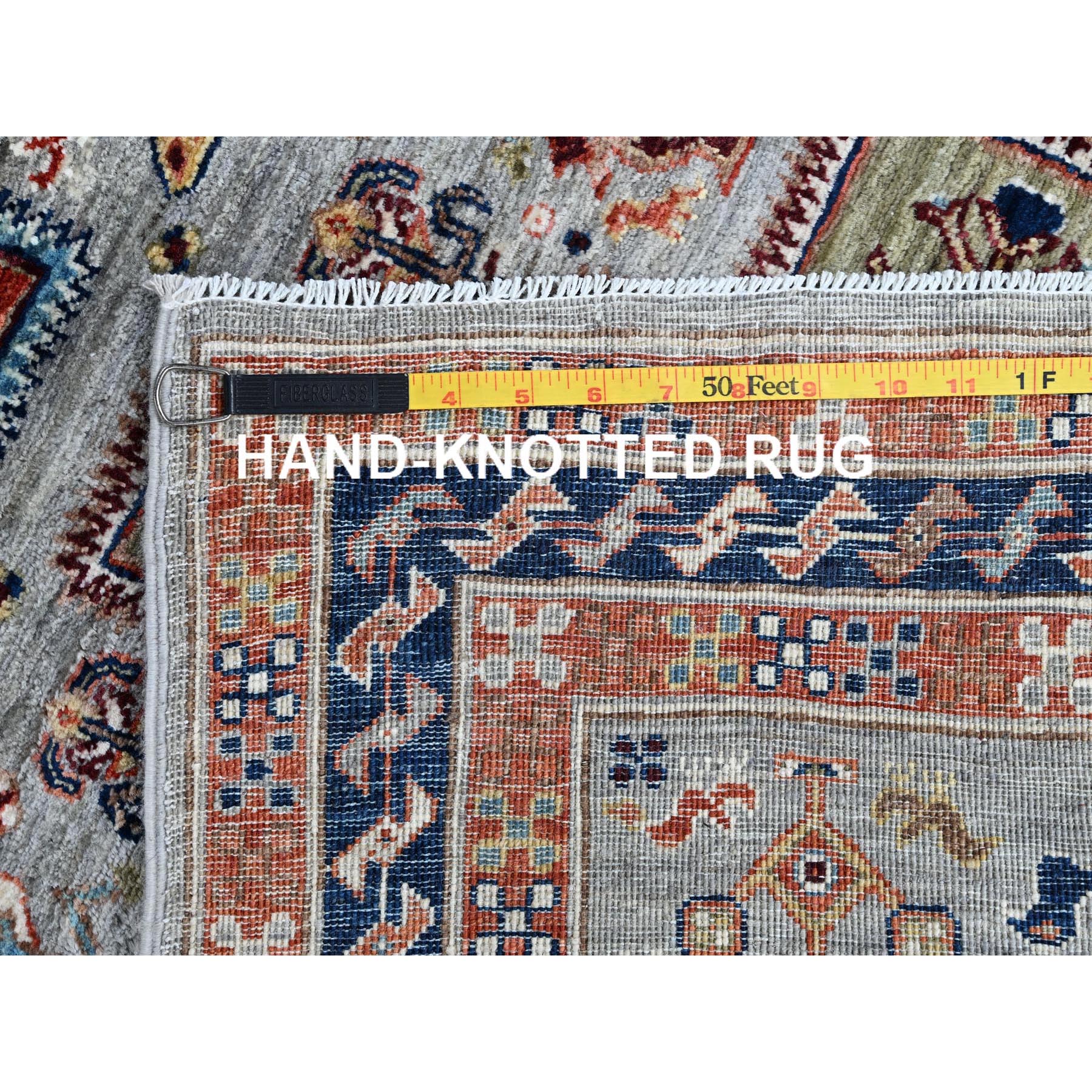 2'7"x9'9" Misty Gray, Armenian Inspired Caucasian Design with Bird Figurines, Super Fine Wool, 200 KPSI, Hand Knotted, Denser Weave, Vegetable Dyes, Runner, Oriental Rug Sh1343