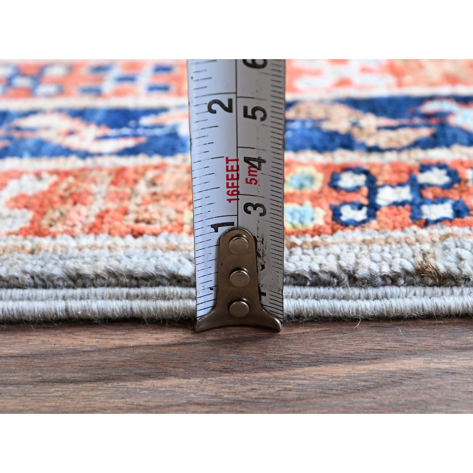 2'8"x9'8" Quiet Gray, Armenian Inspired Caucasian Design with Bird Figurines, Super Fine Wool, 200 KPSI, Hand Knotted, Denser Weave, Vegetable Dyes, Runner, Oriental Rug Sh1344