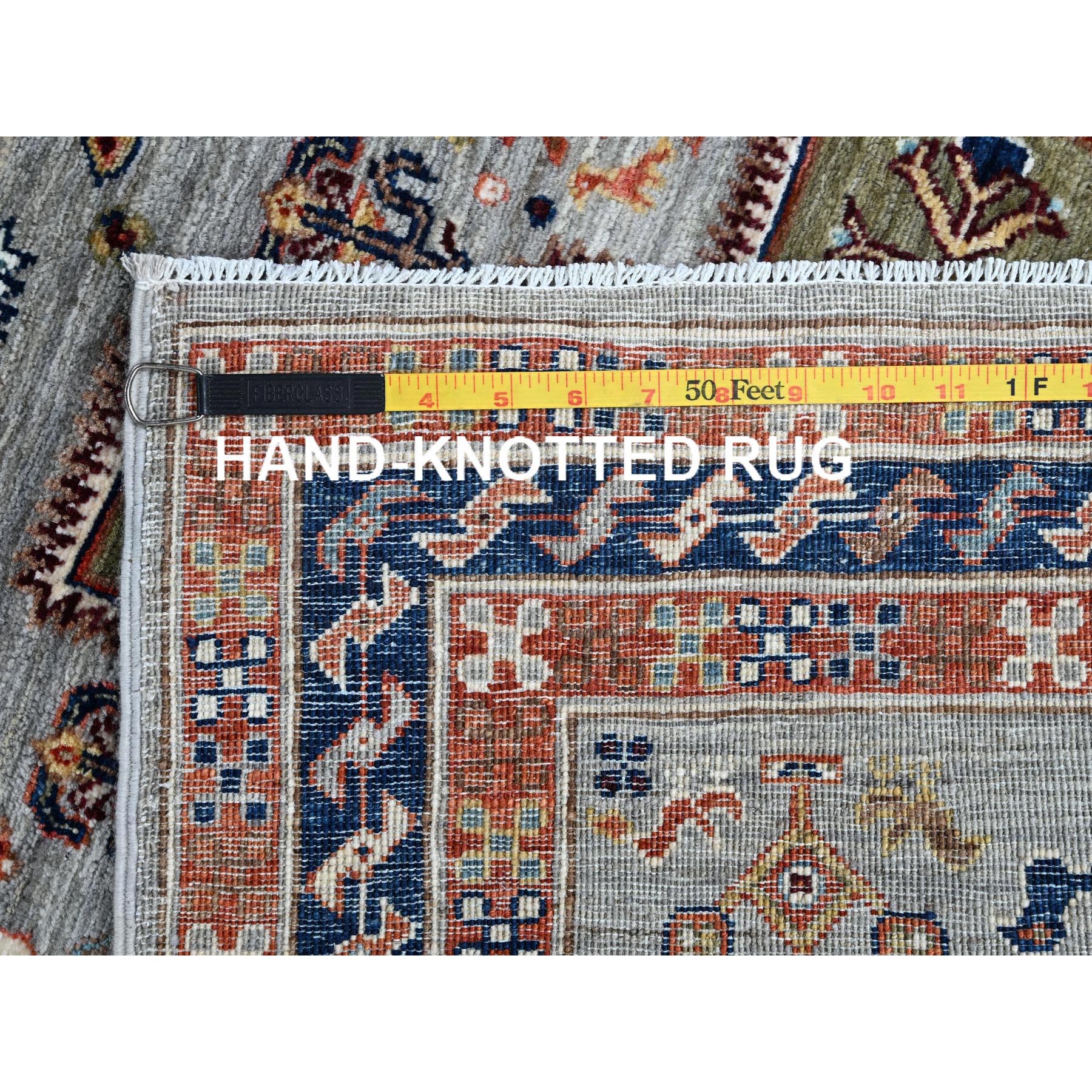 2'8"x9'8" Quiet Gray, Armenian Inspired Caucasian Design with Bird Figurines, Super Fine Wool, 200 KPSI, Hand Knotted, Denser Weave, Vegetable Dyes, Runner, Oriental Rug Sh1344