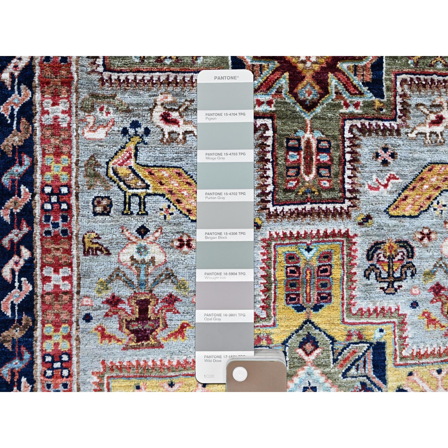 2'7"x8' Misty Gray, Armenian Inspired Caucasian Design with Bird Figurines, Super Fine Wool, 200 KPSI, Hand Knotted, Vegetable Dyes, Denser Weave, Runner, Oriental Rug Sh1345