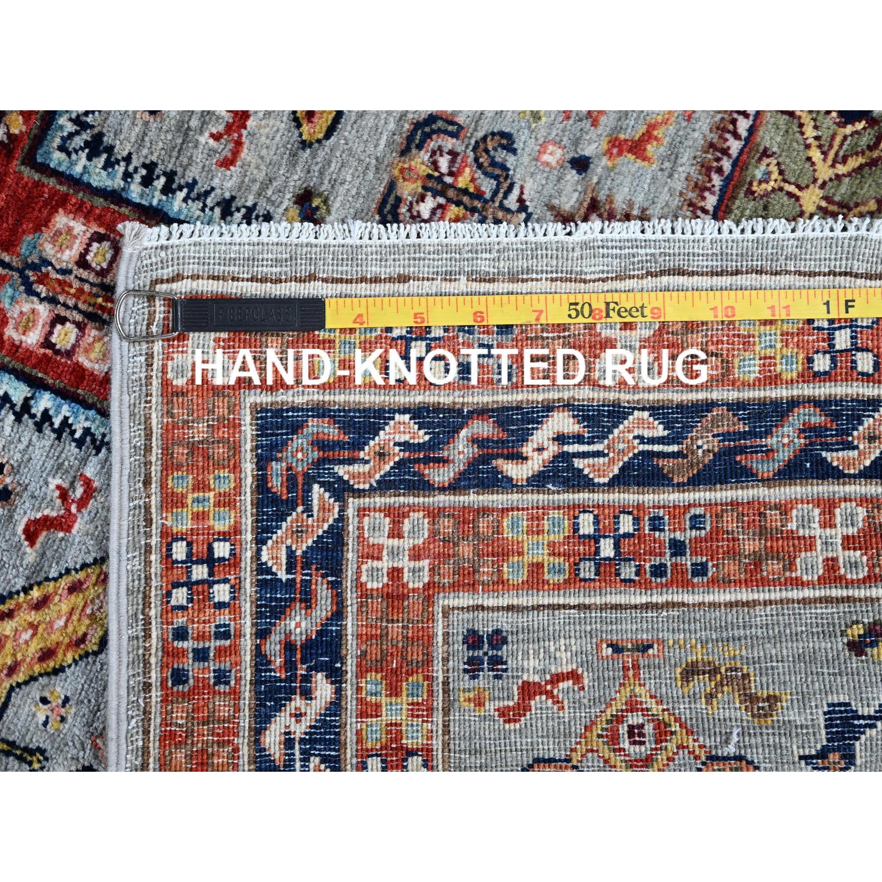 2'7"x8' Misty Gray, Armenian Inspired Caucasian Design with Bird Figurines, Super Fine Wool, 200 KPSI, Hand Knotted, Vegetable Dyes, Denser Weave, Runner, Oriental Rug Sh1345