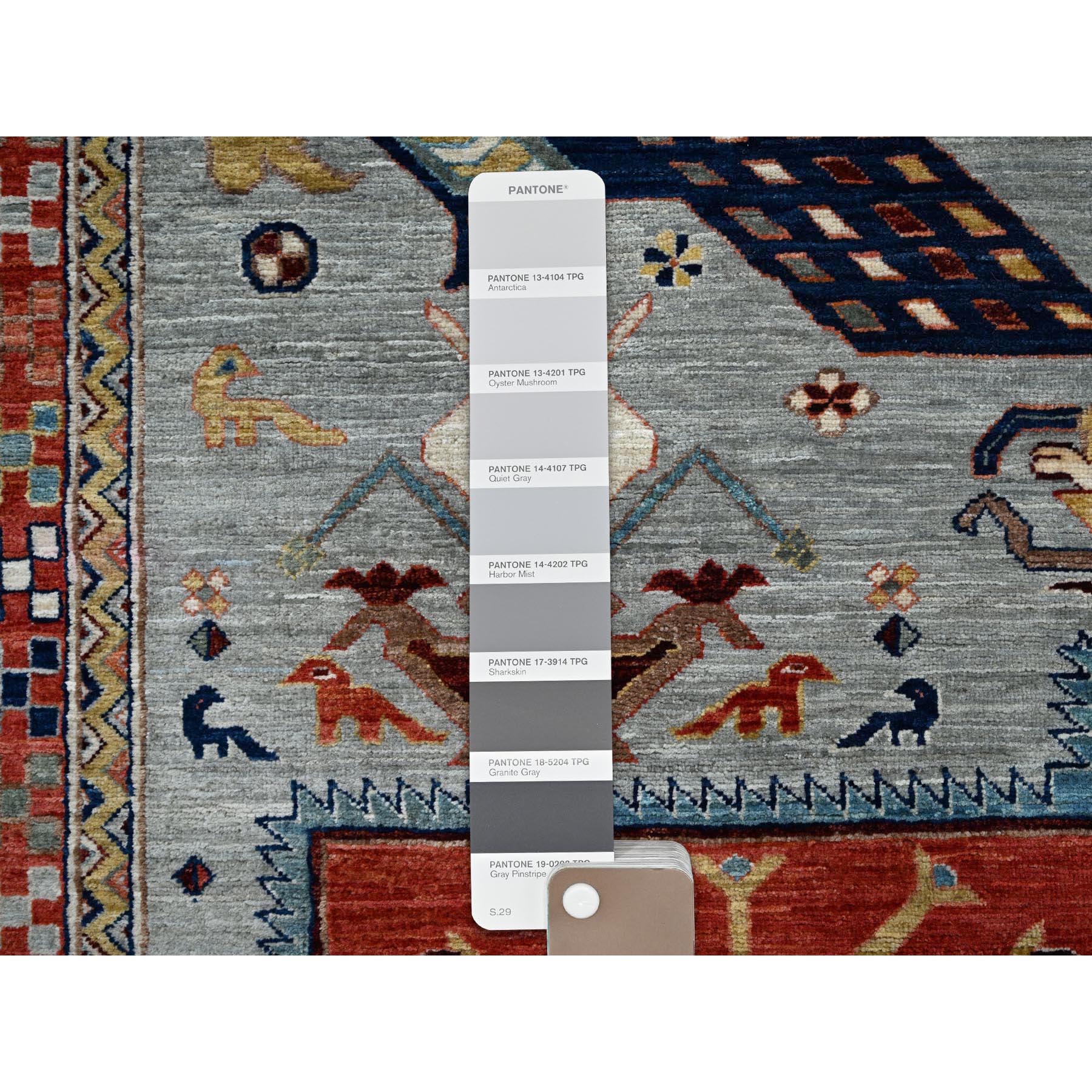 8'x9'9" Mirage Gray, Armenian Inspired Caucasian Design with Bird Figurines, 200 KPSI, Denser Weave, Soft and Shiny Wool, Hand Knotted, Natural Dyes, Oriental Rug Sh1347