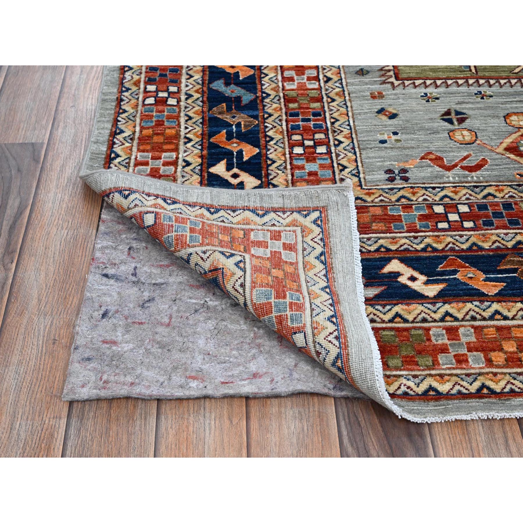 8'x9'8" Quiet Gray, Armenian Inspired Caucasian Design with Bird Figurines, Hand Knotted, Super Fine Wool, 200 KPSI, Denser Weave, Vegetable Dyes, Oriental Rug Sh1348