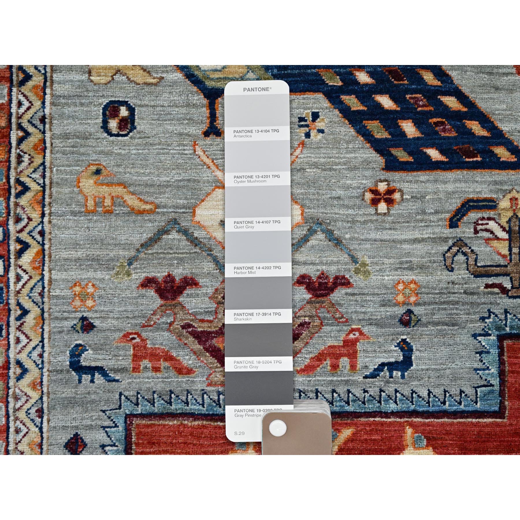 8'x9'8" Quiet Gray, Armenian Inspired Caucasian Design with Bird Figurines, Hand Knotted, Super Fine Wool, 200 KPSI, Denser Weave, Vegetable Dyes, Oriental Rug Sh1348