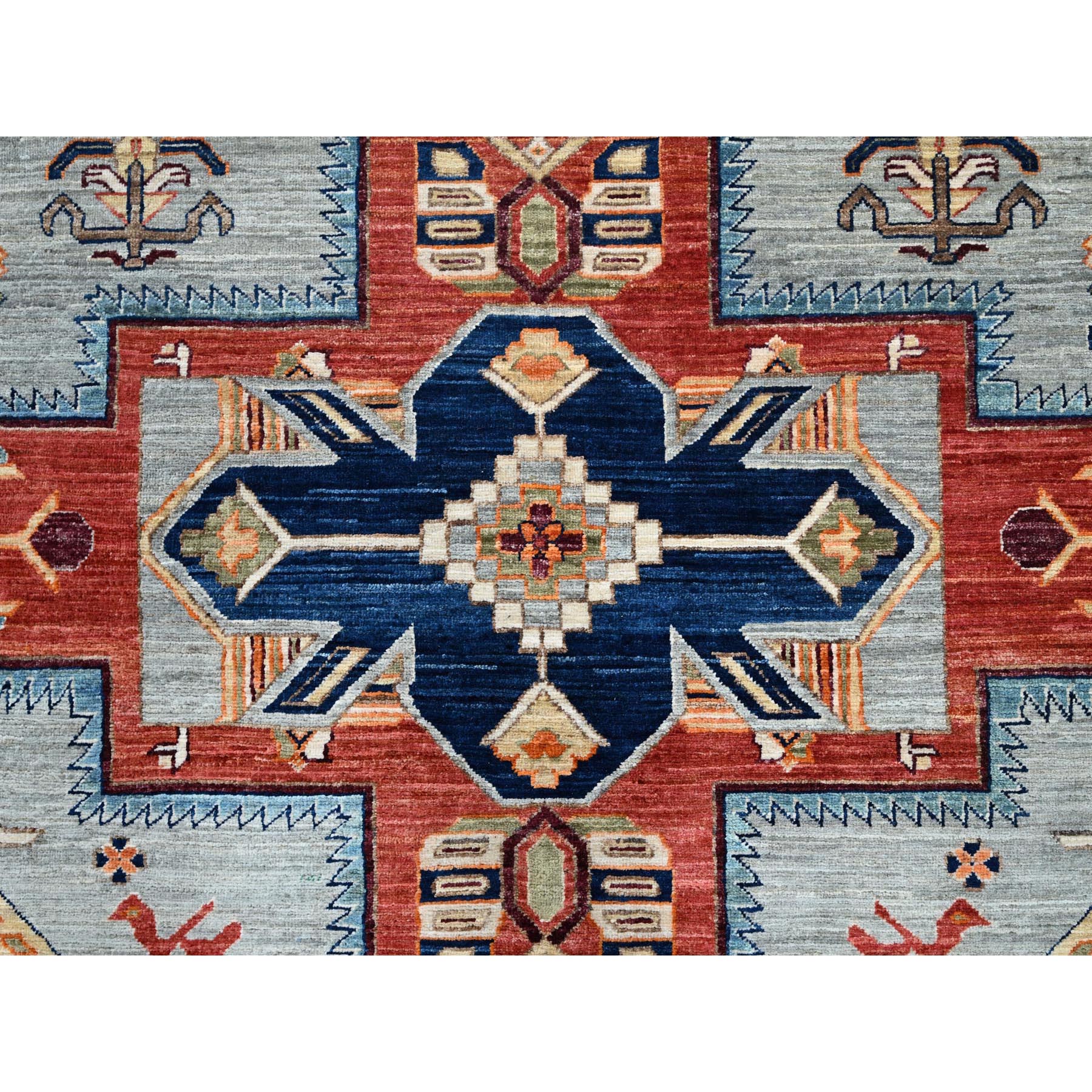 8'x9'8" Quiet Gray, Armenian Inspired Caucasian Design with Bird Figurines, Hand Knotted, Super Fine Wool, 200 KPSI, Denser Weave, Vegetable Dyes, Oriental Rug Sh1348