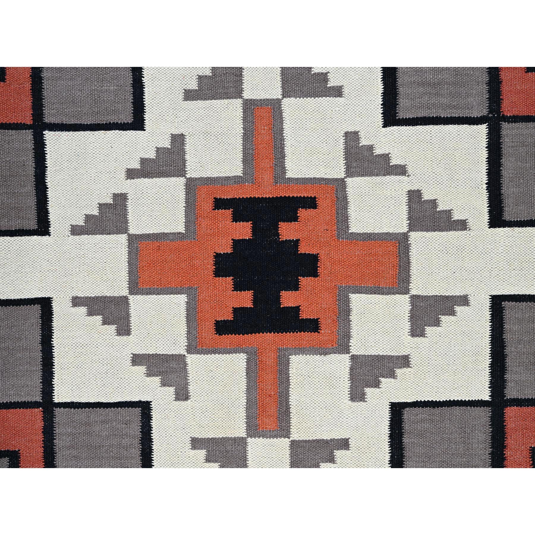 9'x12' Pewter Gray, American Indian Southwest Geometric Design, Flat Weave, Hand Woven, 100% Wool, Oriental Rug Sh1350