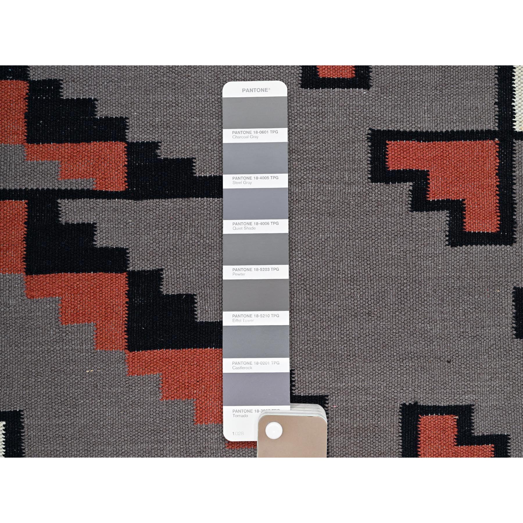 9'x12' Pewter Gray, American Indian Southwest Geometric Design, Flat Weave, Hand Woven, 100% Wool, Oriental Rug Sh1350