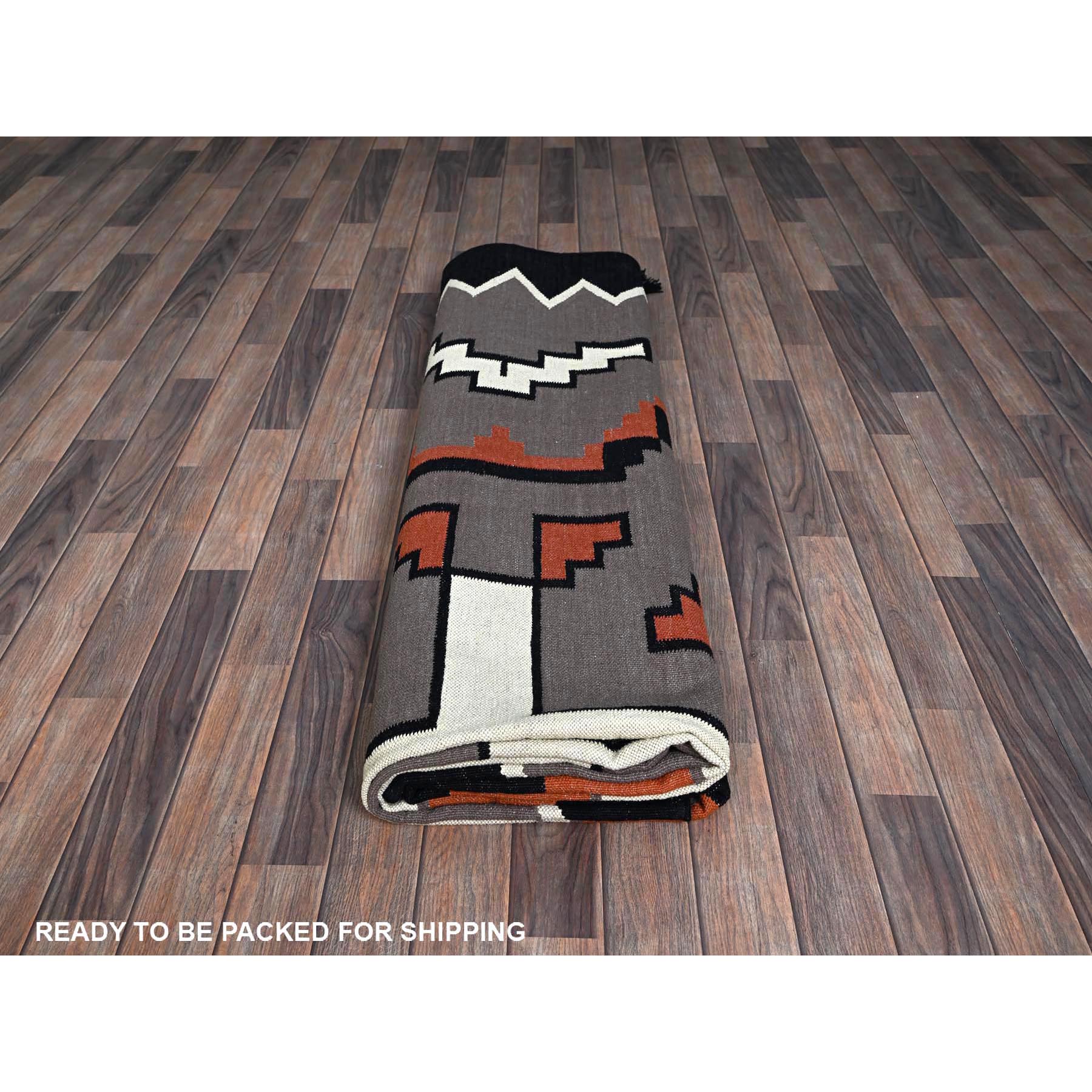 9'x12' Pewter Gray, American Indian Southwest Geometric Design, Flat Weave, Hand Woven, 100% Wool, Oriental Rug Sh1350