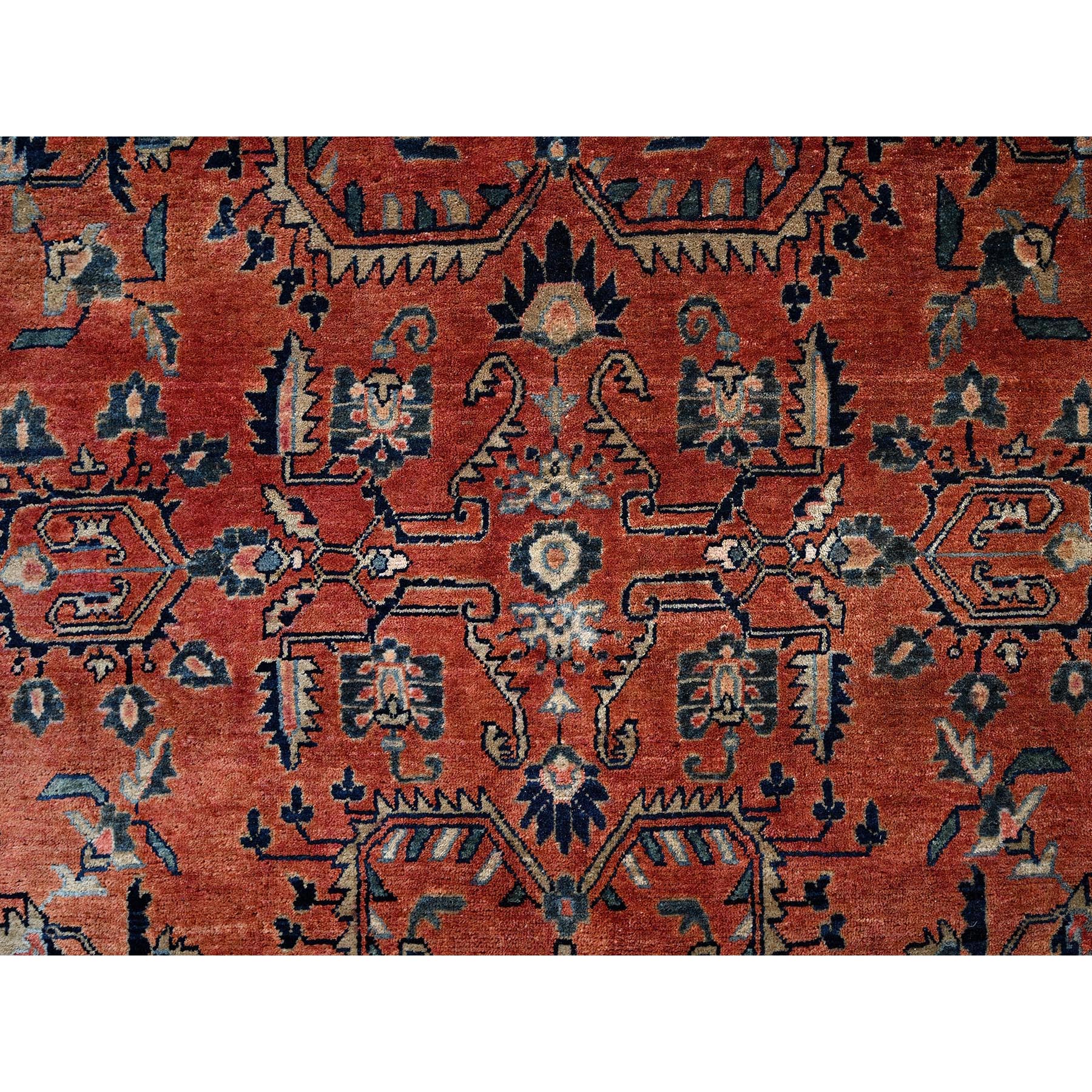 8'7"x12'3" Copper Red, Antique Persian Sarouk, Full Pile and Soft, Shabby Chic, Sides and Ends Professionally Secured, Hand Knotted, 100% Wool, Oriental Rug Sh1368