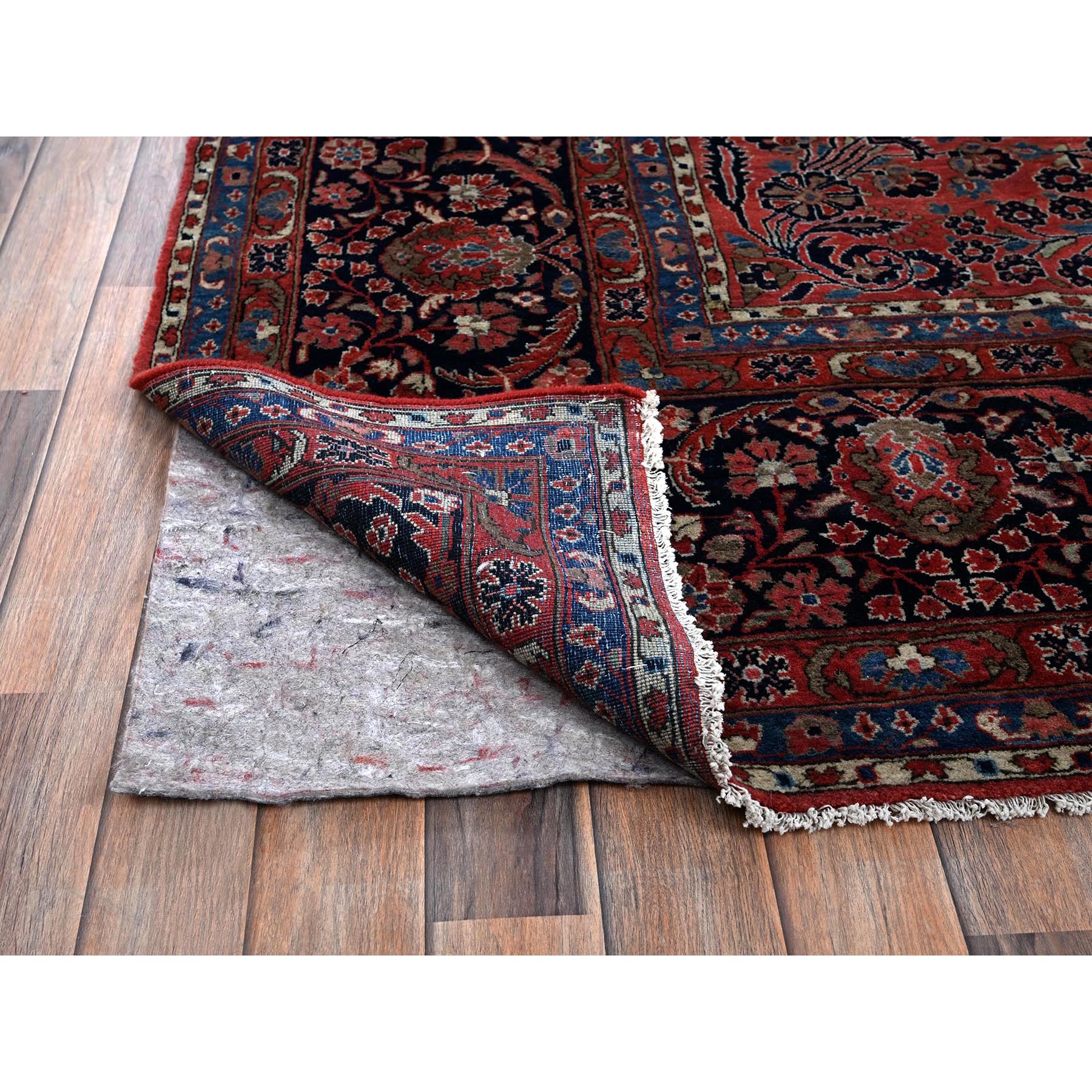 10'3"x13'9" Blush Red, Antique Persian Sarouk, Full Pile and Soft, Sides and Ends Professionally Secured, Hand Knotted, 100% Wool, Oriental Rug Sh1369