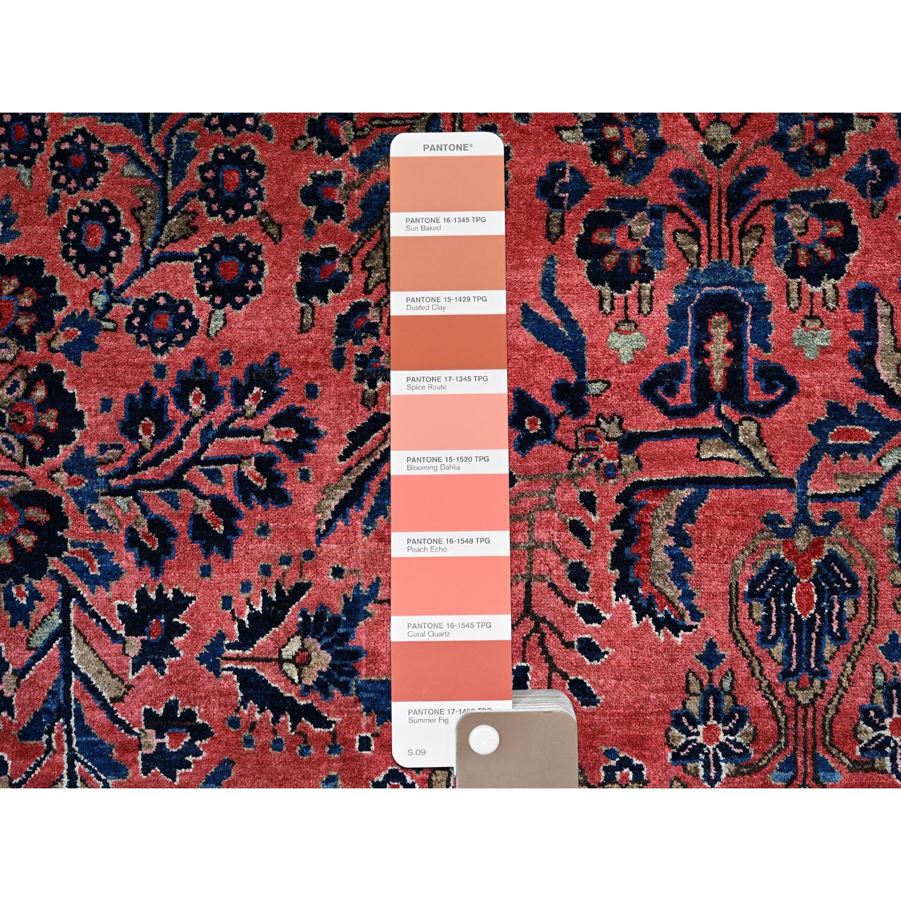 10'3"x13'9" Blush Red, Antique Persian Sarouk, Full Pile and Soft, Sides and Ends Professionally Secured, Hand Knotted, 100% Wool, Oriental Rug Sh1369