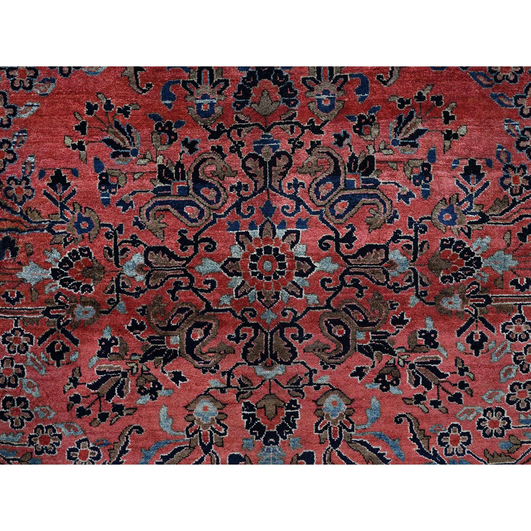 10'3"x13'9" Blush Red, Antique Persian Sarouk, Full Pile and Soft, Sides and Ends Professionally Secured, Hand Knotted, 100% Wool, Oriental Rug Sh1369