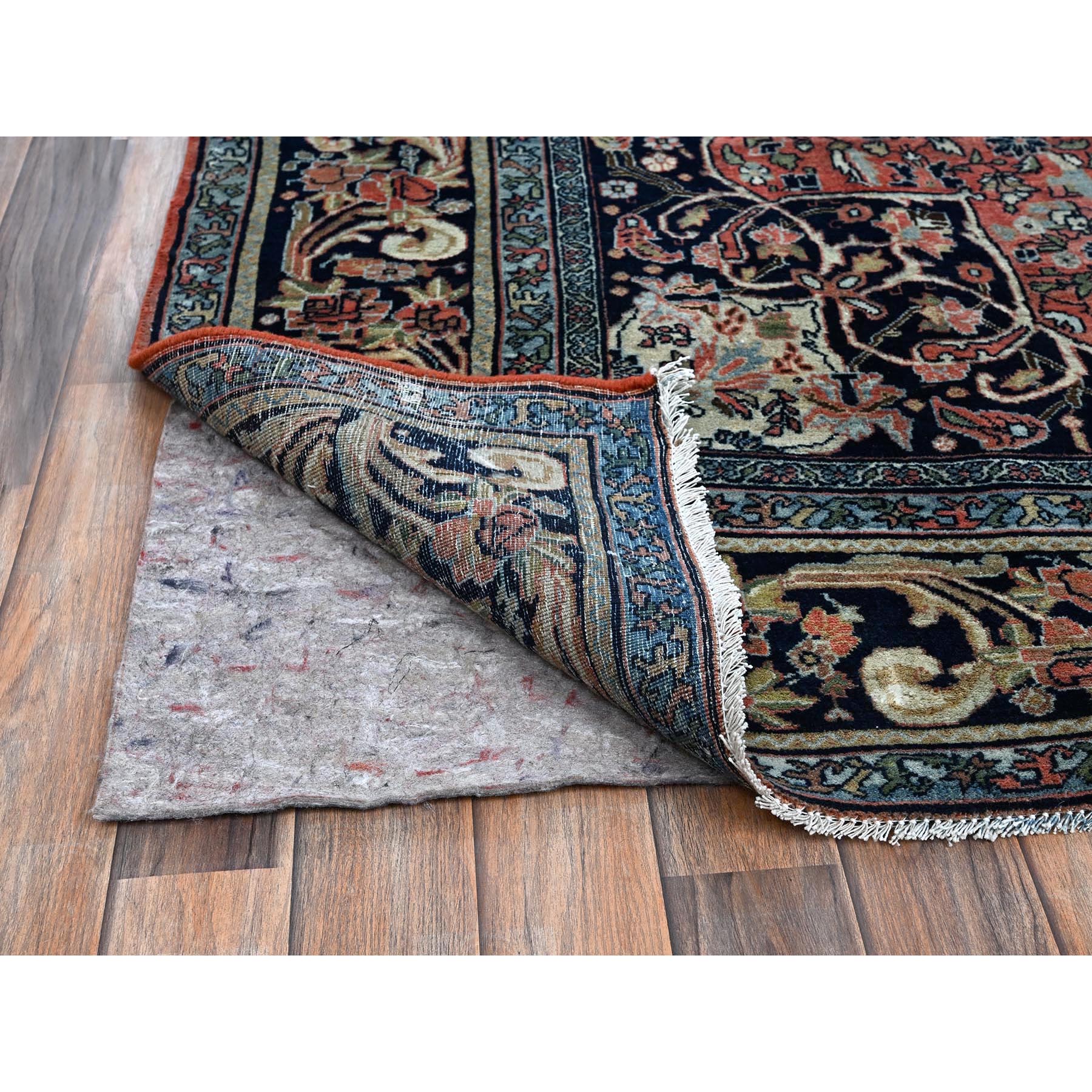 8'7"x11'10" Blush Red, Antique Persian Bijar, Full Pile and Soft, Shabby Chic, Sides and Ends Professionally Secured, Hand Knotted, 100% Wool, Oriental Rug Sh1372