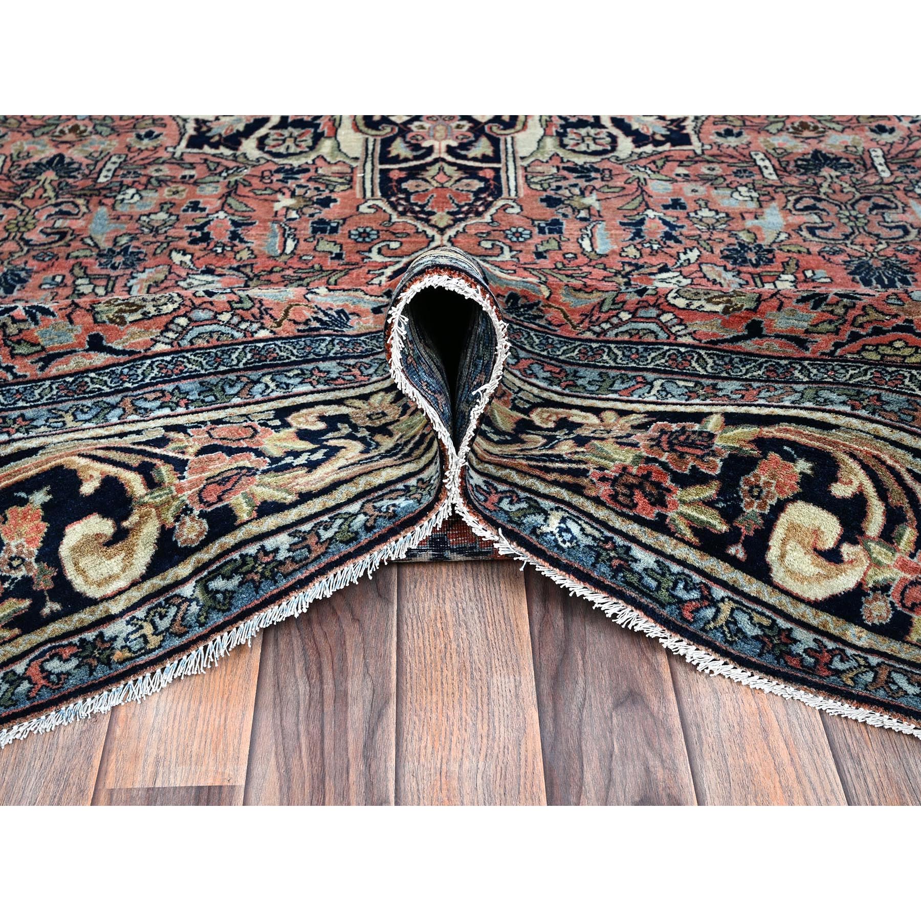 8'7"x11'10" Blush Red, Antique Persian Bijar, Full Pile and Soft, Shabby Chic, Sides and Ends Professionally Secured, Hand Knotted, 100% Wool, Oriental Rug Sh1372