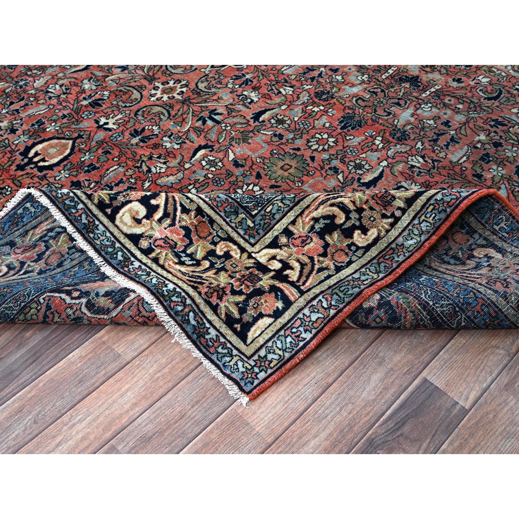 8'7"x11'10" Blush Red, Antique Persian Bijar, Full Pile and Soft, Shabby Chic, Sides and Ends Professionally Secured, Hand Knotted, 100% Wool, Oriental Rug Sh1372