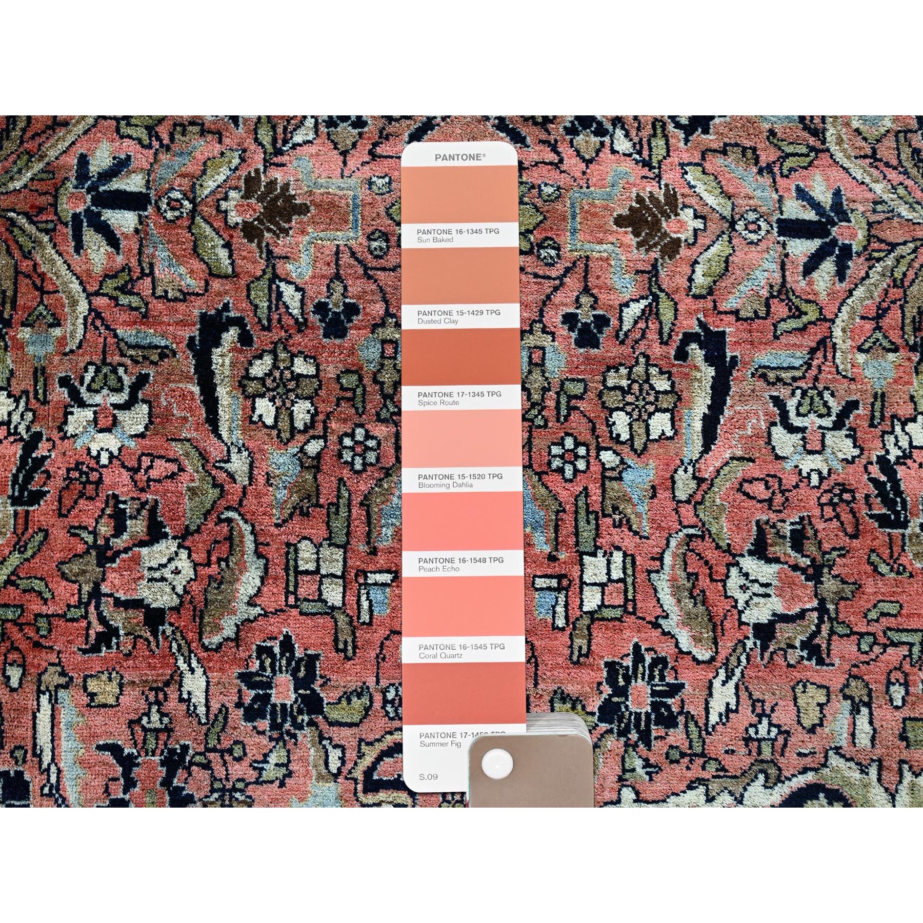 8'7"x11'10" Blush Red, Antique Persian Bijar, Full Pile and Soft, Shabby Chic, Sides and Ends Professionally Secured, Hand Knotted, 100% Wool, Oriental Rug Sh1372