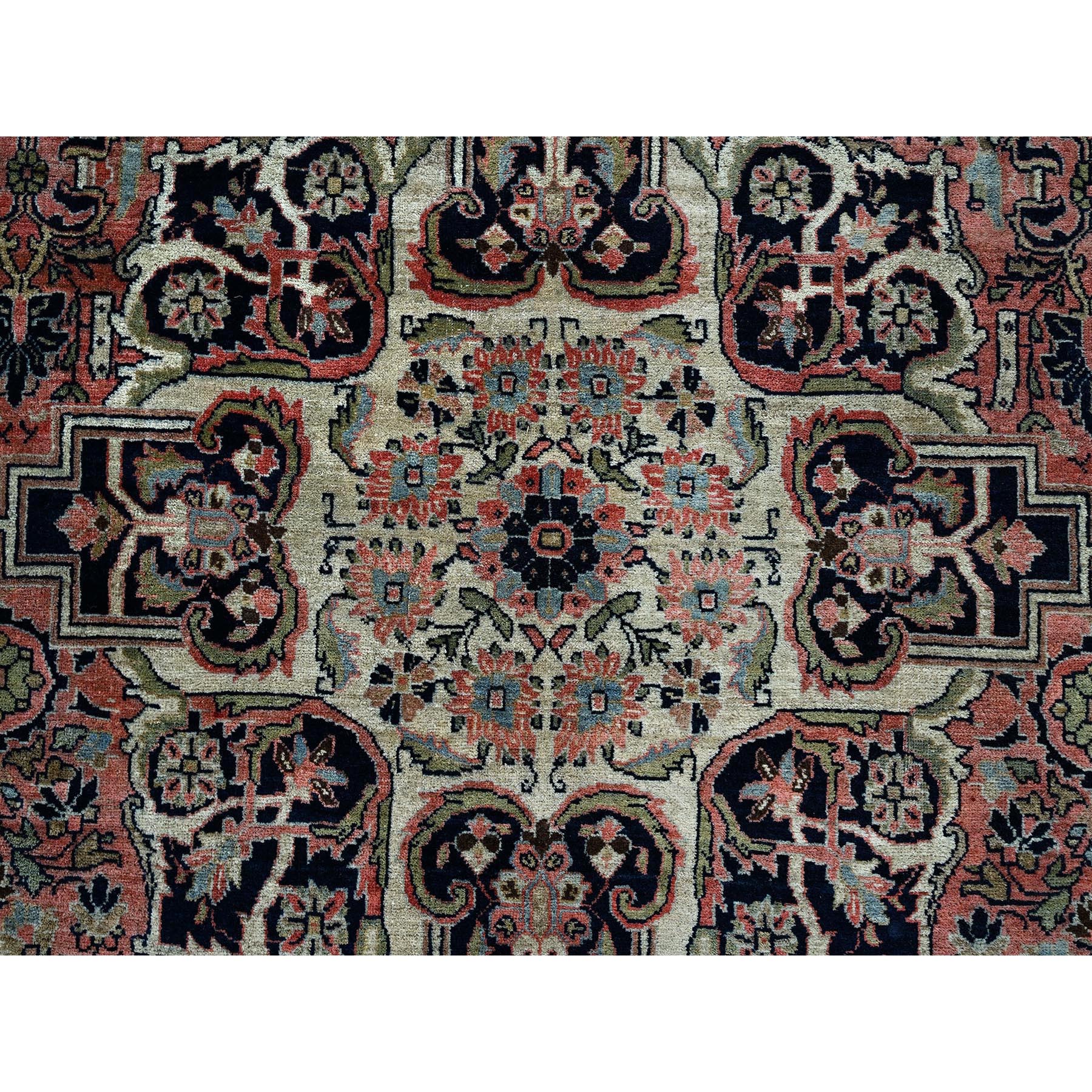 8'7"x11'10" Blush Red, Antique Persian Bijar, Full Pile and Soft, Shabby Chic, Sides and Ends Professionally Secured, Hand Knotted, 100% Wool, Oriental Rug Sh1372