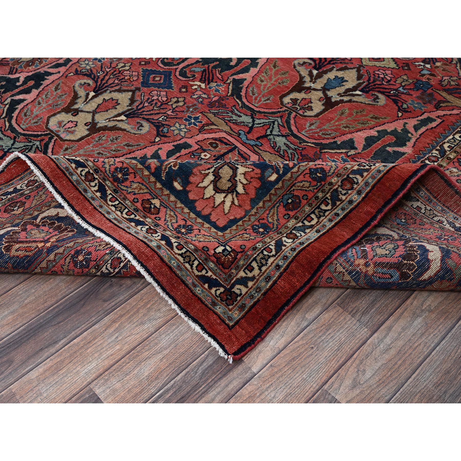 11'3"x14'5" Crimson Red, Antique Persian Bijar Garus, Even Wear, Clean, Sides and Ends Professionally Secured, Hand Knotted, 100% Wool, Oversized, Oriental Rug Sh1373