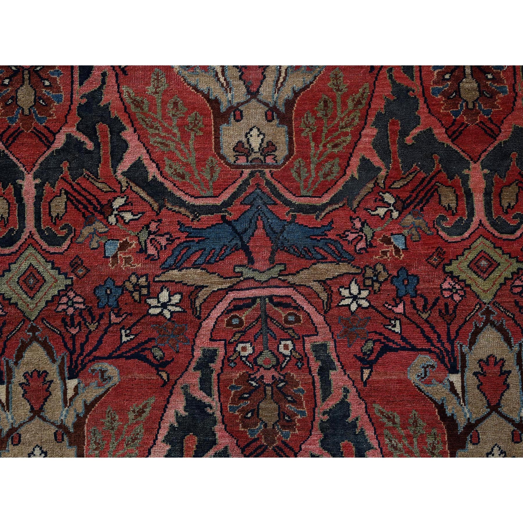 11'3"x14'5" Crimson Red, Antique Persian Bijar Garus, Even Wear, Clean, Sides and Ends Professionally Secured, Hand Knotted, 100% Wool, Oversized, Oriental Rug Sh1373