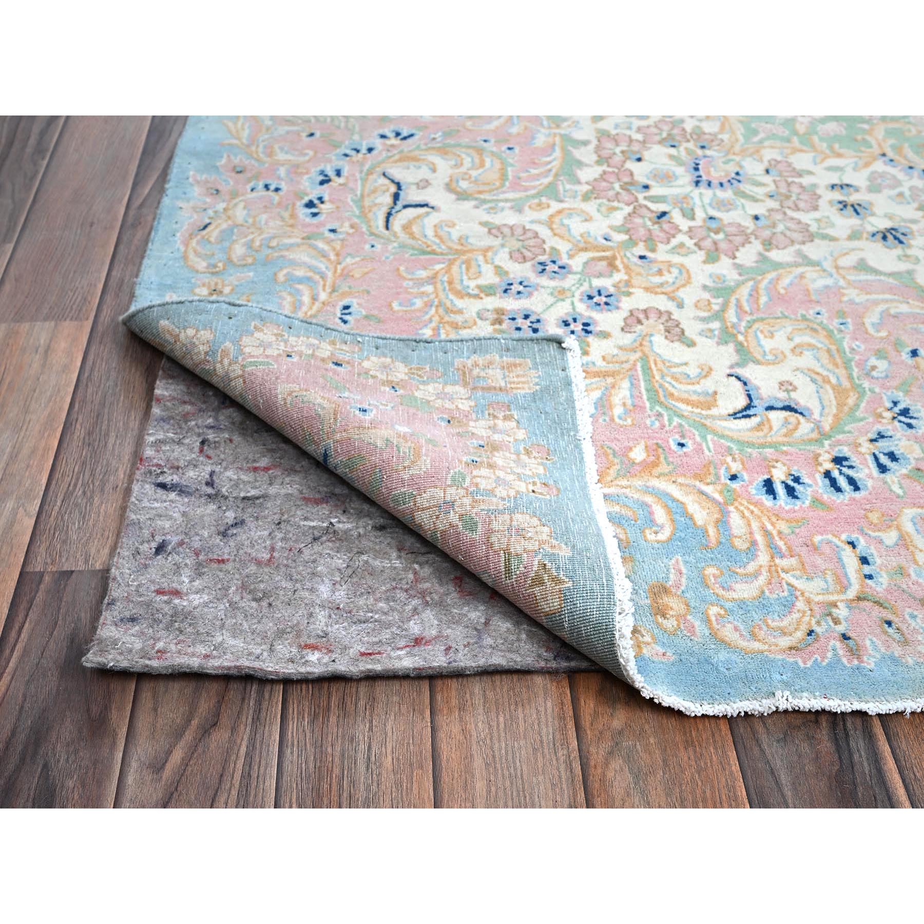 12'x12' Baby Blue, Antique Persian Kerman, Even Wear, Clean and Soft, Sides and Ends Professionally Secured, Hand Knotted, 100% Wool, Square, Oriental Rug Sh1374