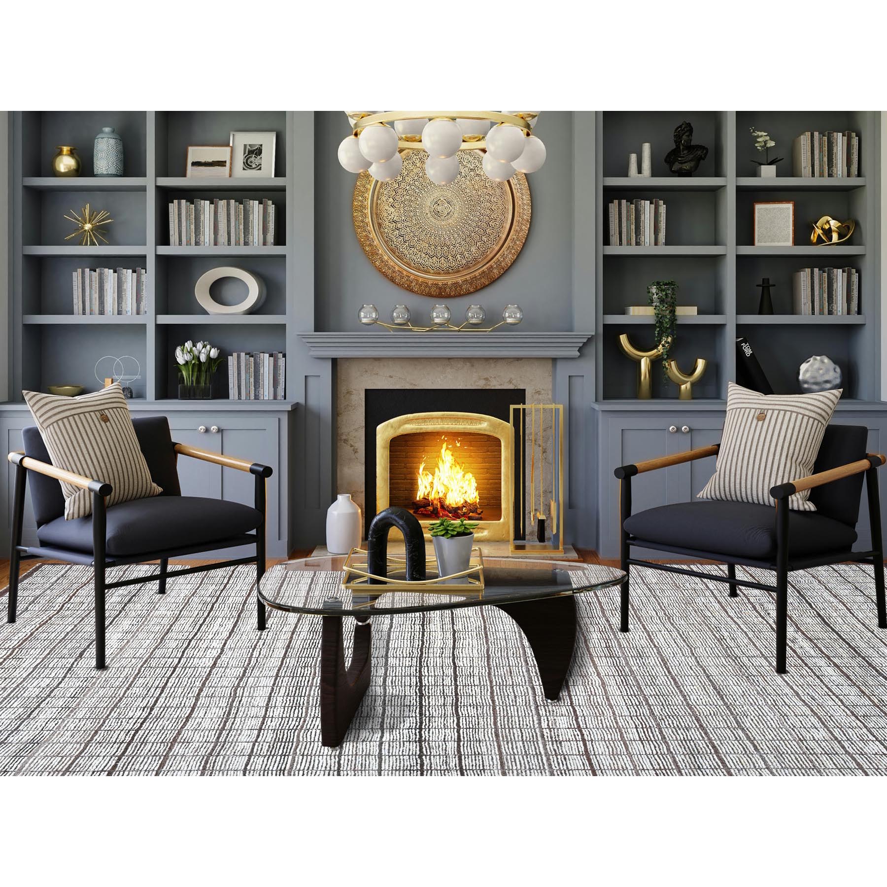 12'6"x15' Porcelain White, Moroccan Weave with Box Design, Textured Pile, Tone on Tone, Undyed Natural Wool, Hand Knotted, Oversized, Oriental Rug Sh1375