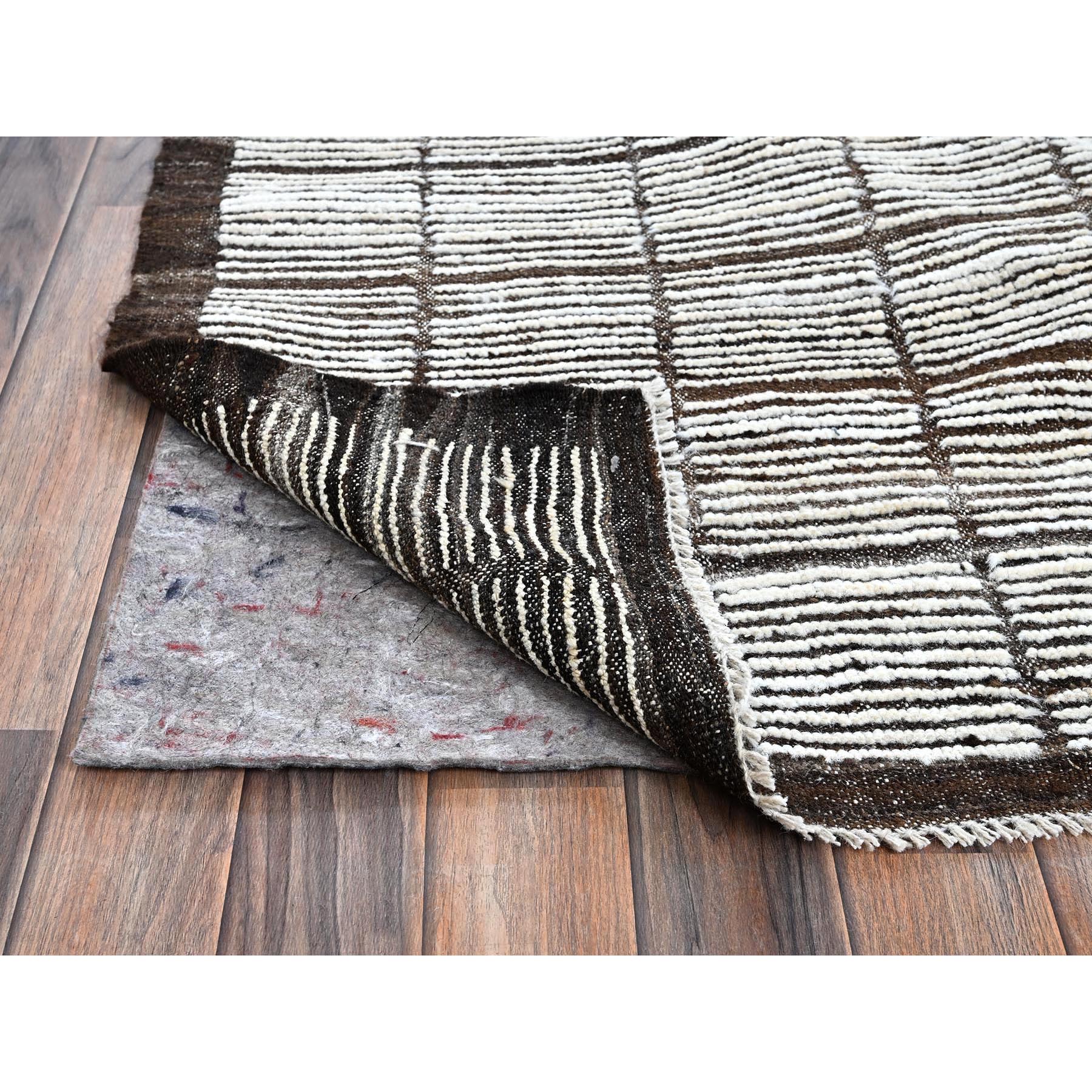 12'6"x15' Porcelain White, Moroccan Weave with Box Design, Textured Pile, Tone on Tone, Undyed Natural Wool, Hand Knotted, Oversized, Oriental Rug Sh1375