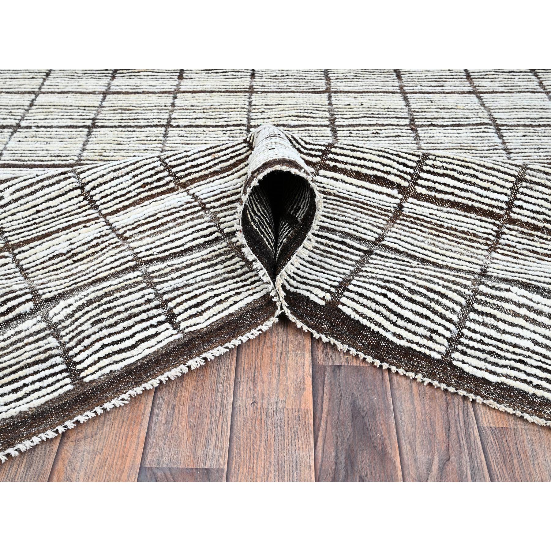 12'6"x15' Porcelain White, Moroccan Weave with Box Design, Textured Pile, Tone on Tone, Undyed Natural Wool, Hand Knotted, Oversized, Oriental Rug Sh1375
