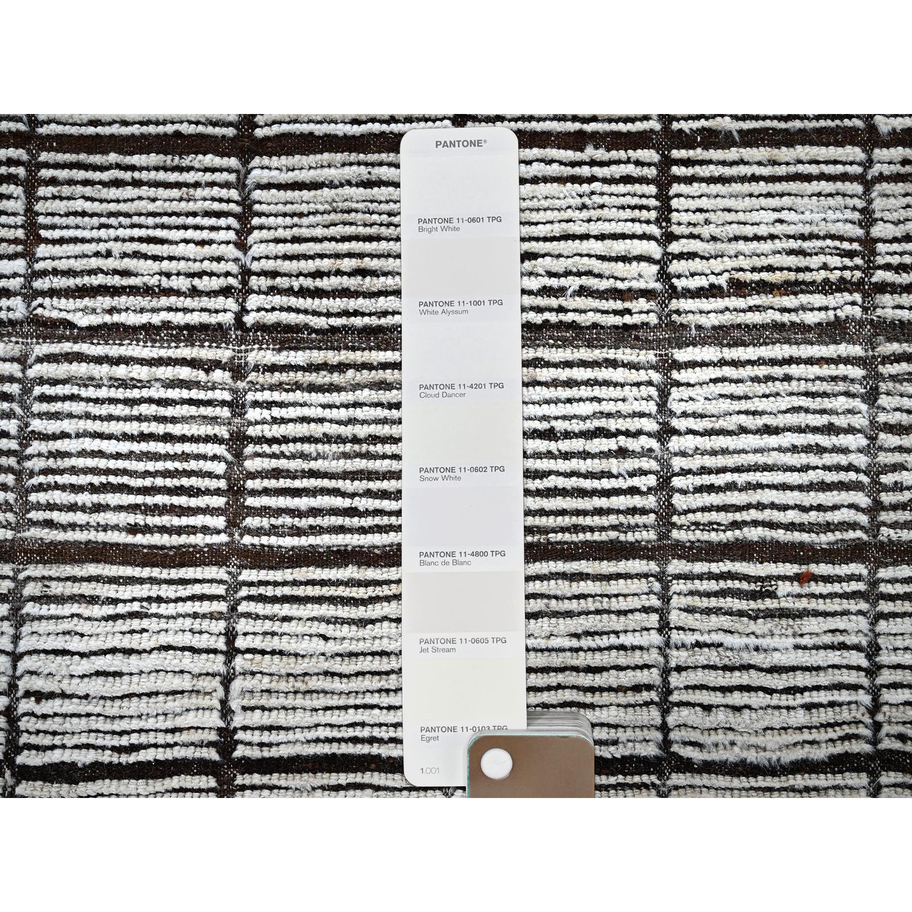 12'6"x15' Porcelain White, Moroccan Weave with Box Design, Textured Pile, Tone on Tone, Undyed Natural Wool, Hand Knotted, Oversized, Oriental Rug Sh1375