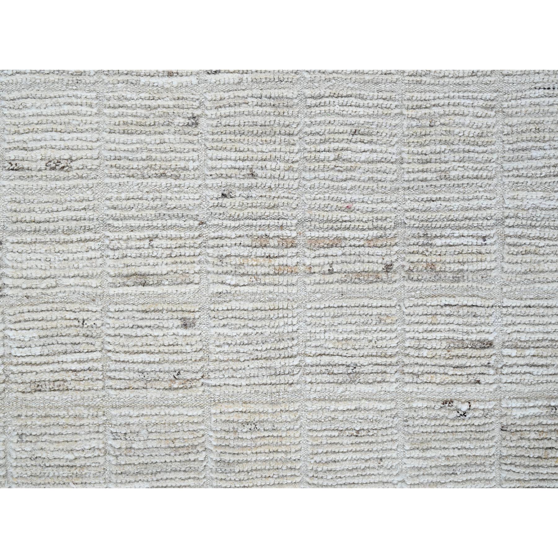 9'1"x12' Chiffon White, Moroccan Weave with Box Design, Textured Pile, Tone on Tone, Undyed Natural Wool, Hand Knotted, Oriental Rug Sh1379