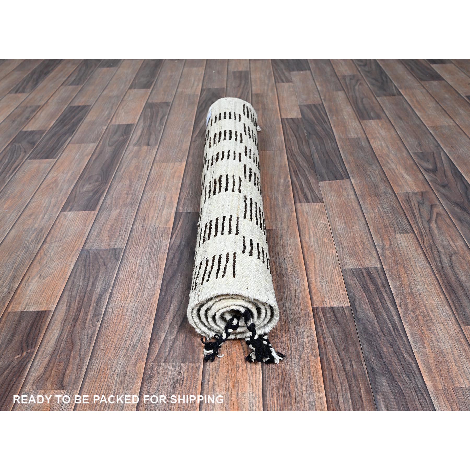2'10"x4'9" Chocolate Brown and Ivory, Moroccan Weave with Box Design, Textured Pile, Tone on Tone, Undyed Natural Wool, Hand Knotted, Oriental Rug Sh1380