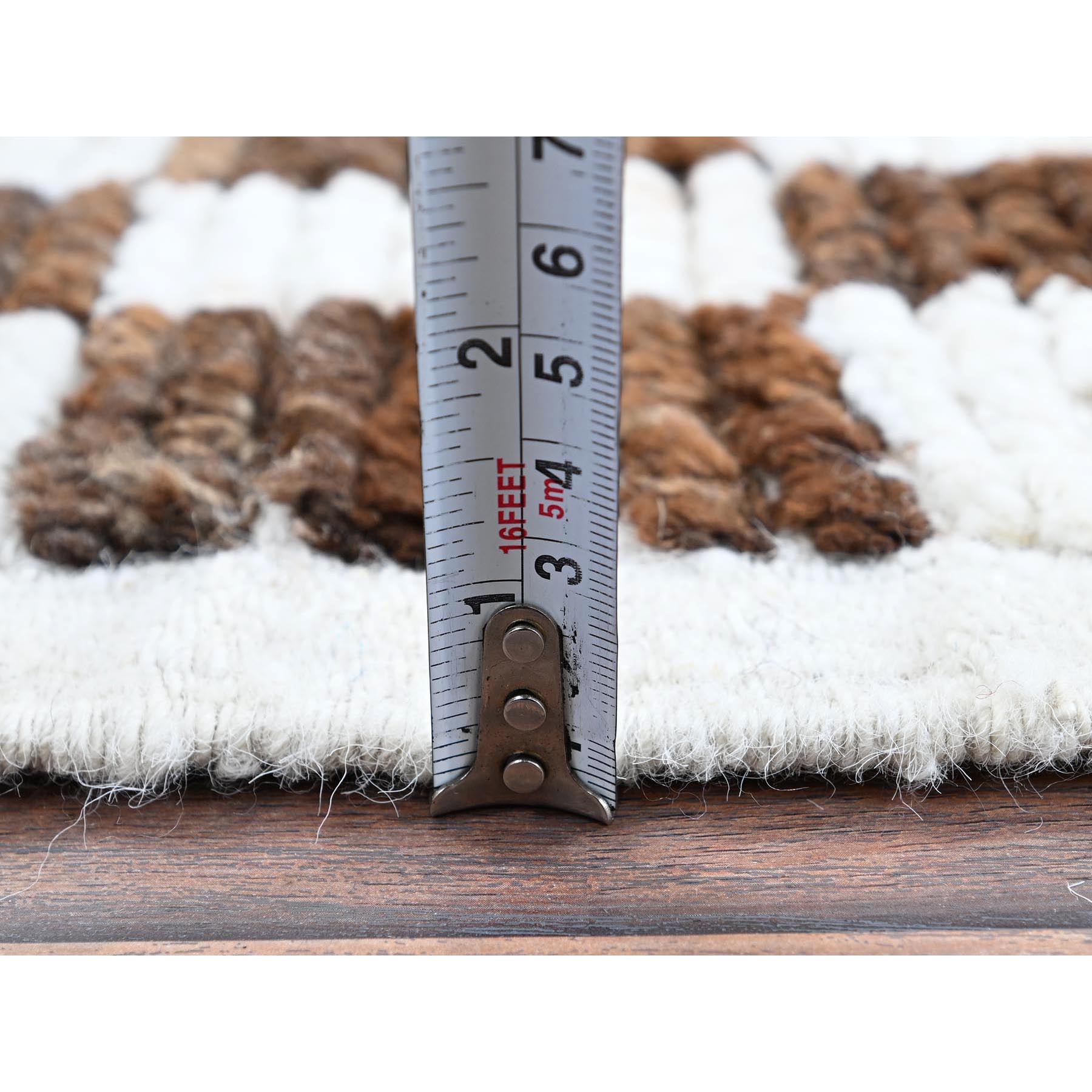 2'10"x4'9" Chocolate Brown and Ivory, Moroccan Weave with Box Design, Textured Pile, Tone on Tone, Undyed Natural Wool, Hand Knotted, Oriental Rug Sh1380