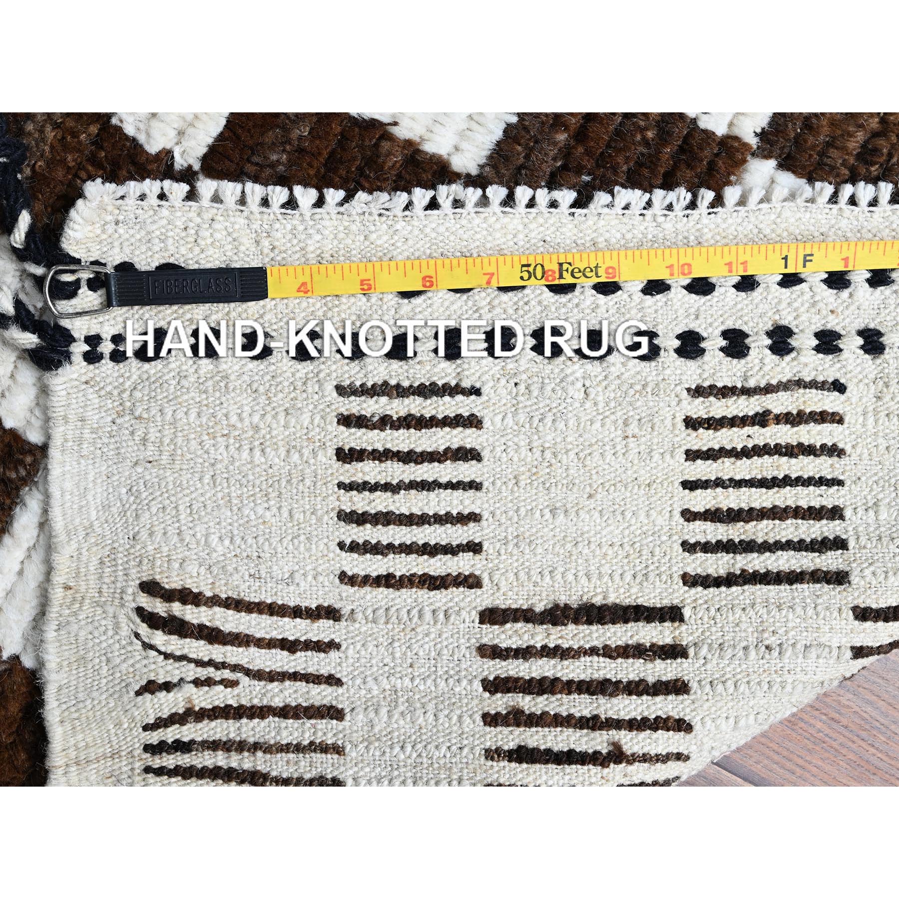 2'10"x4'9" Chocolate Brown and Ivory, Moroccan Weave with Box Design, Textured Pile, Tone on Tone, Undyed Natural Wool, Hand Knotted, Oriental Rug Sh1380