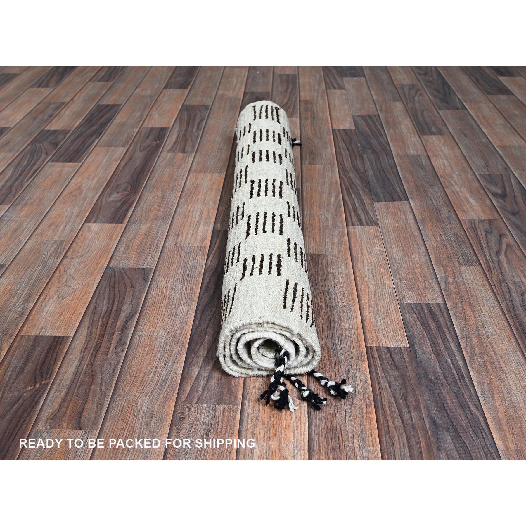 2'10"x4'10" Chocolate Brown and Ivory, Moroccan Weave with Squares Design, Tone on Tone, Textured Pile, Undyed Natural Wool, Hand Knotted, Oriental Rug Sh1381