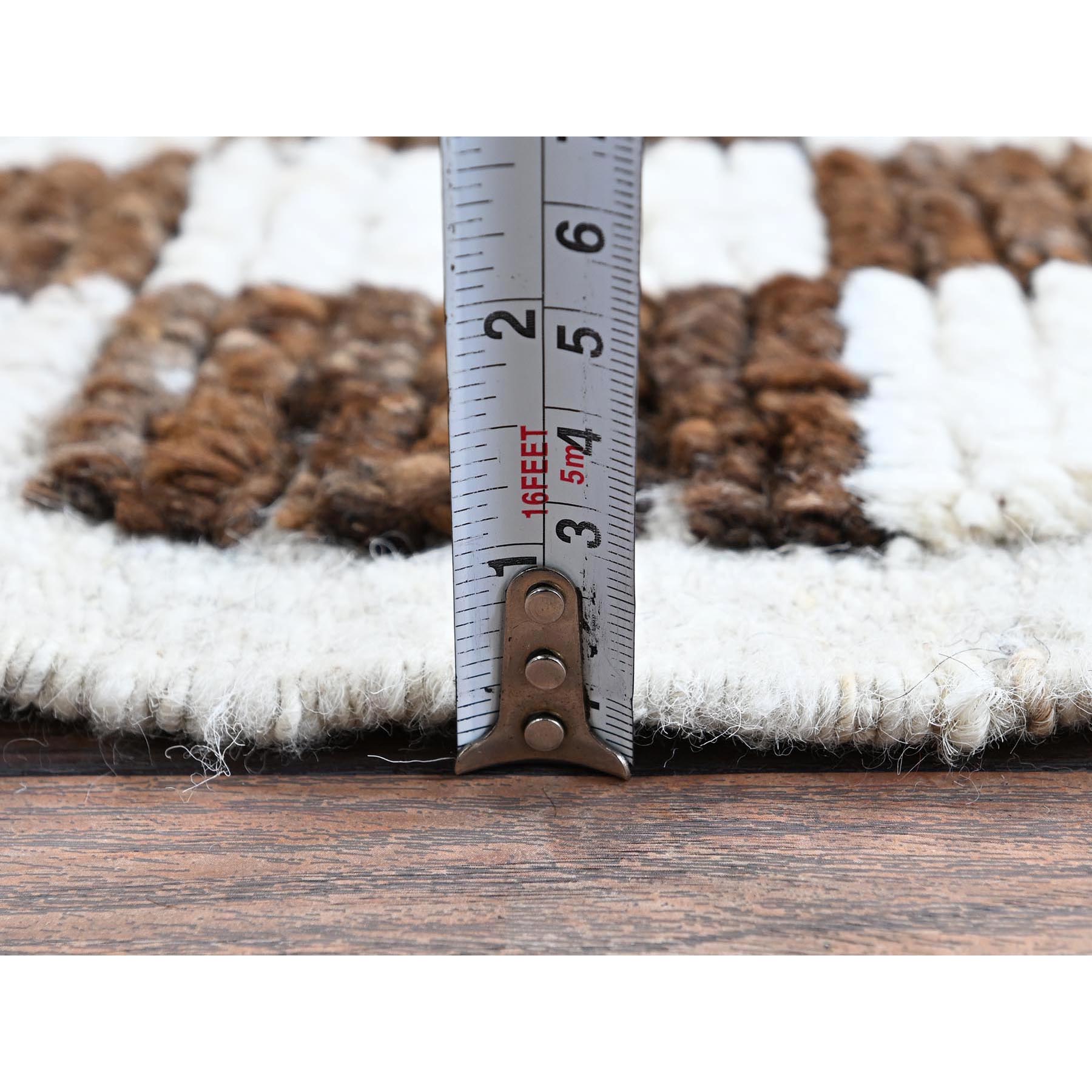 2'10"x4'10" Chocolate Brown and Ivory, Moroccan Weave with Squares Design, Tone on Tone, Textured Pile, Undyed Natural Wool, Hand Knotted, Oriental Rug Sh1381