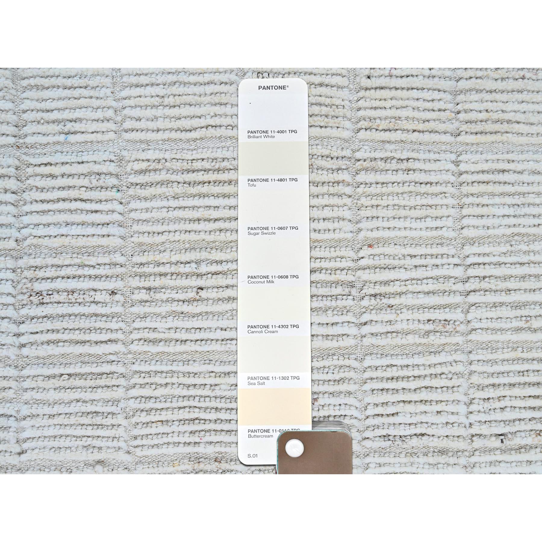 3'x5' Alabaster White, Moroccan Weave with Grid Design, Tone on Tone, Undyed Natural Wool, Textured Pile, Hand Knotted, Oriental Rug Sh1382