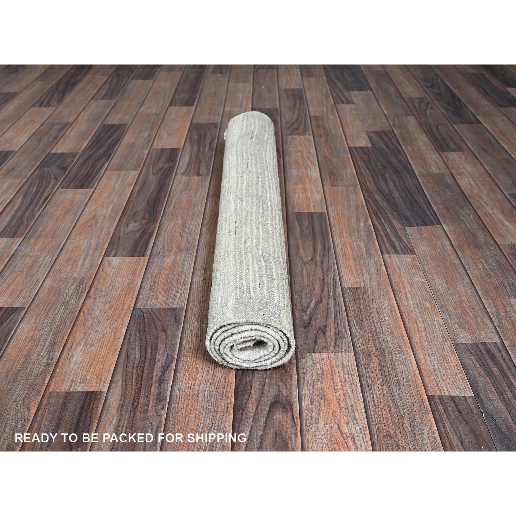 3'x5' Alabaster White, Moroccan Weave with Grid Design, Tone on Tone, Undyed Natural Wool, Textured Pile, Hand Knotted, Oriental Rug Sh1382