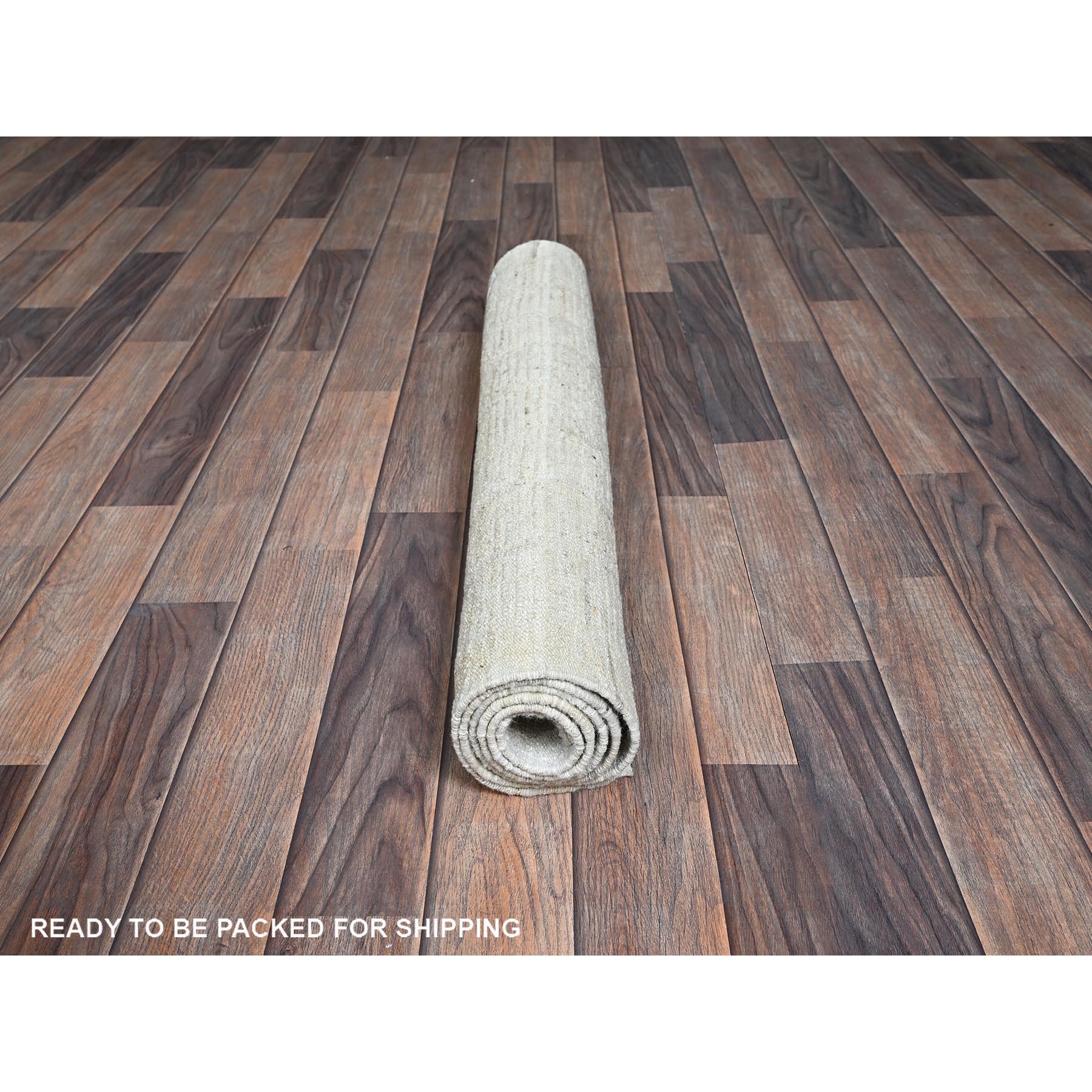 3'x5' Chiffon White, Moroccan Weave with Box Design, Textured Pile, Tone on Tone, Undyed Natural Wool, Hand Knotted, Oriental Rug Sh1383